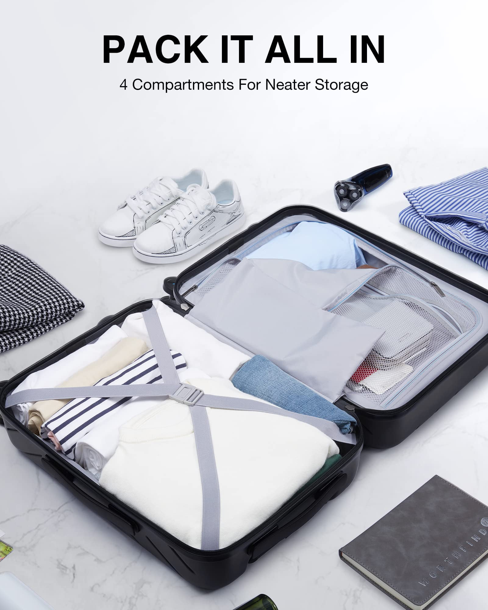 BAGSMART Hardside Carry On Luggage Suitcase, 22