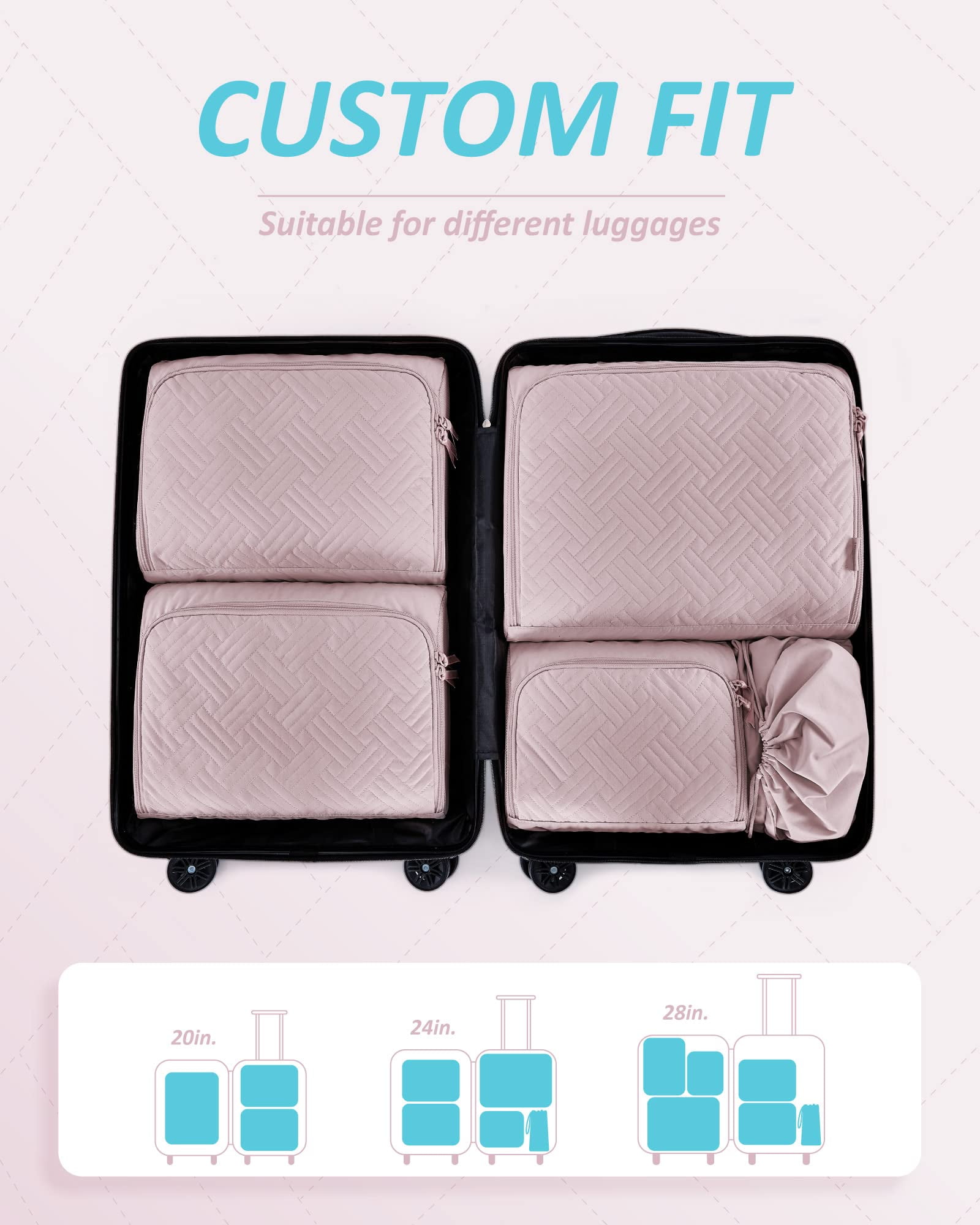 BAGSMART 6 Set Packing Cubes Set for Travel, Suitcases Packing Organizers, Luggage Storage Bags with Shoes Bag for Women and Men, Pink