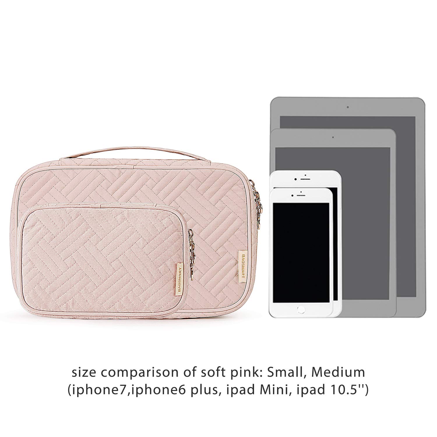 BAGSMART Jewelry Organizer Case Box Travel Jewelry Storage Bag for Earrings, Journey-Rings, Necklaces, Bracelets, Brooches, Basic Size, Soft Pink