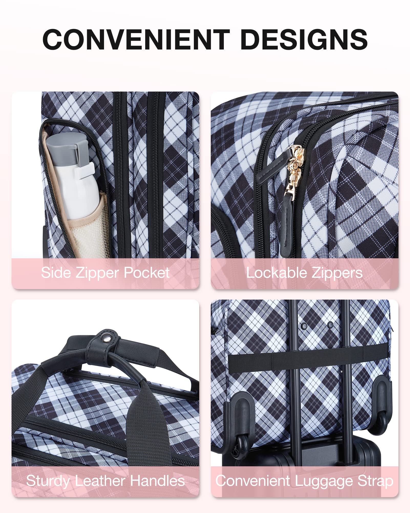 BAGSMART 17.3” Rolling Laptop Bag Briefcase, Computer Bag Laptop  Case Carry-on Luggage Bag with Wheels for Work Business Travel, Women & Men, Black & White Plaid