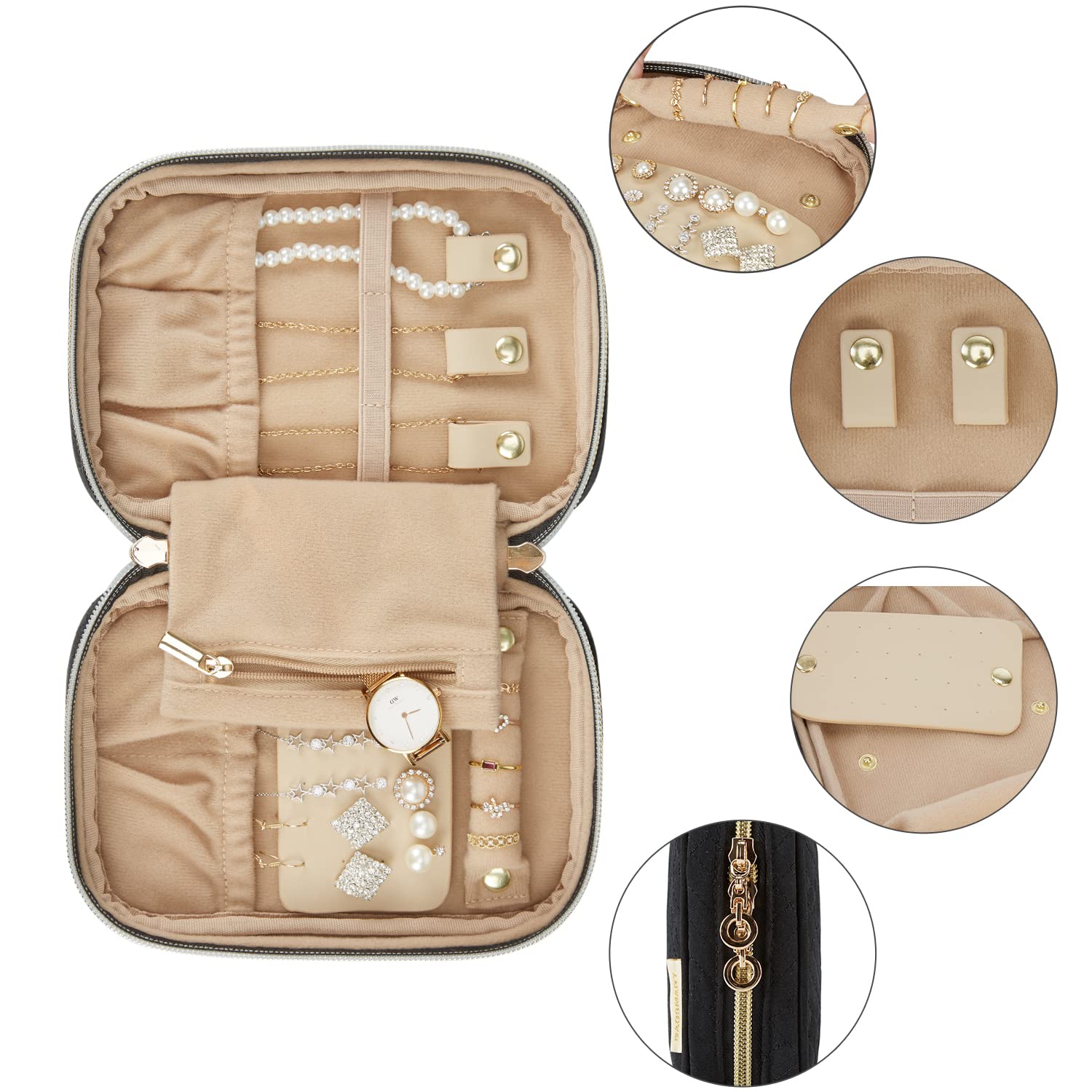 BAGSMART Jewelry Organizer Case Box Travel Jewelry Storage Bag for Earrings, Journey-Rings, Necklaces, Bracelets, Brooches, Basic Size, Black