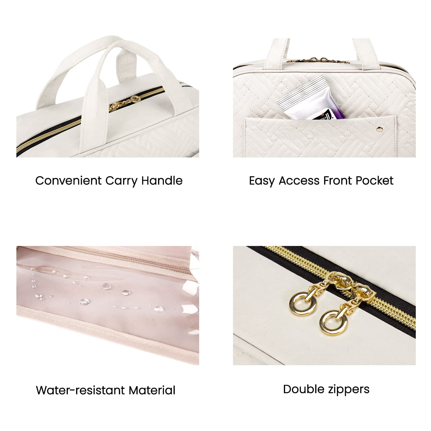 BAGSMART Large Size Toiletry Bag Travel Bag with Hanging Hook, Water-resistant Makeup Cosmetic Bag Travel Toiletries Organizer for Women Men, Full Sized Container, Beige