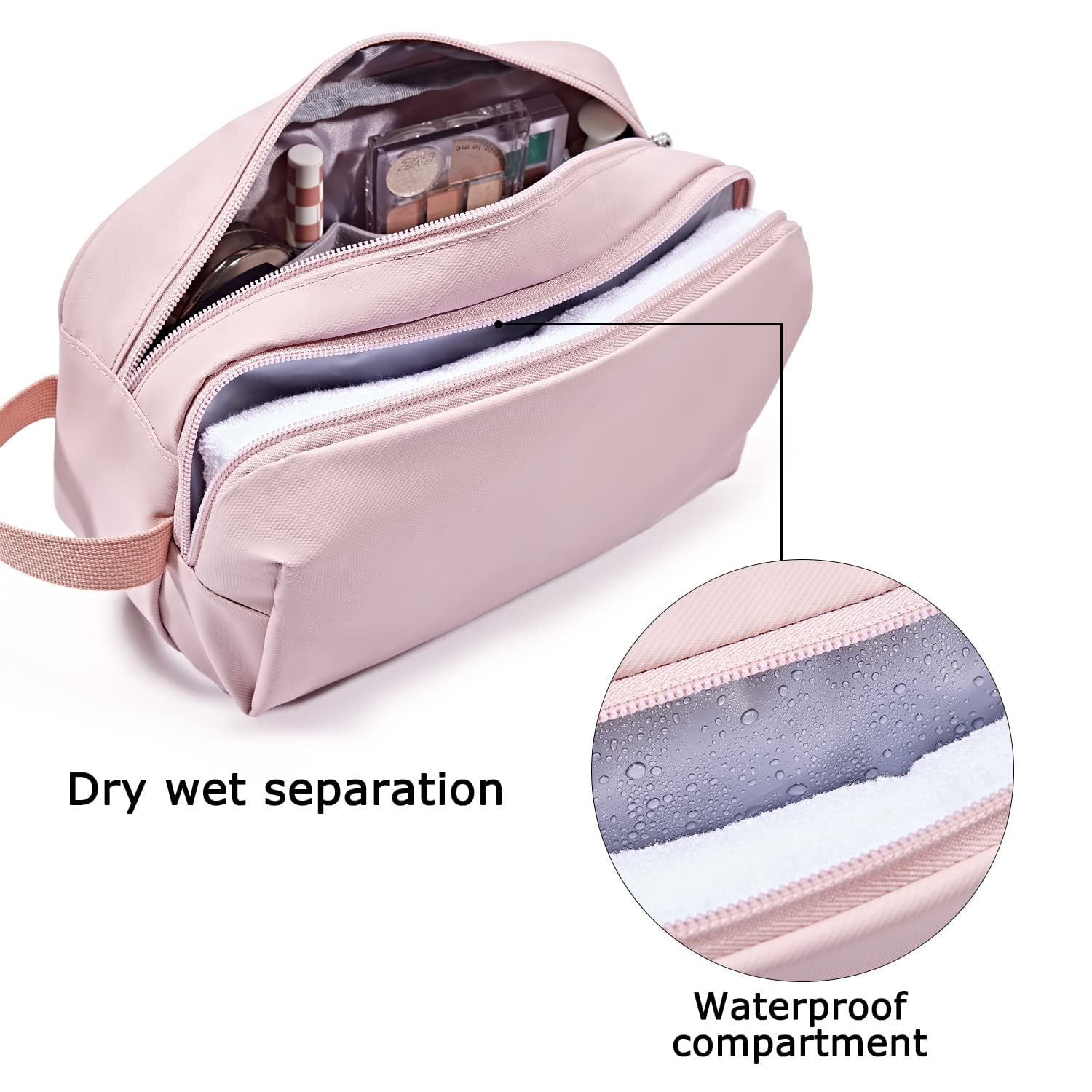 BAGSMART Basic Toiletry Bag for Men & Women, Travel Makeup Cosmetic Bag, Water-resistant Dopp Kit Shaving Pouch Organizer for Toiletries Accessories, Pink