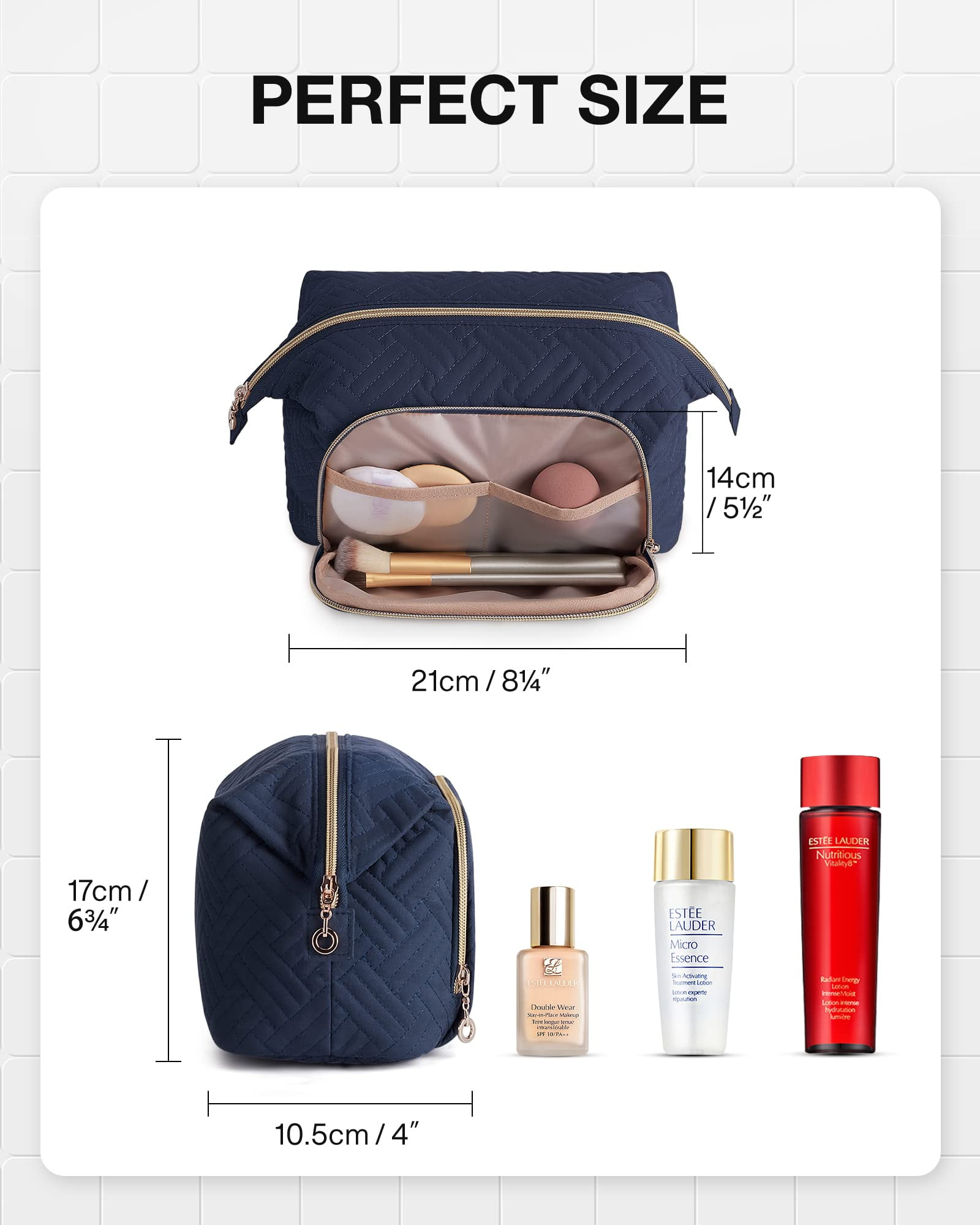 BAGSMART Large Size Makeup Bag Cosmetic Pouch, Travel Toiletry Bag Organizer Case for Lipsticks Electonic Accessories, Waterproof, Portable, Multifunction, Women and Girls, Dark Blue