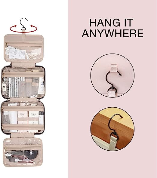 BAGSMART Toiletry Bag, Makeup Cosmetic Bag with Hanging Hook, Water-resistant Travel Organizer Bag for Women, Black (Medium)