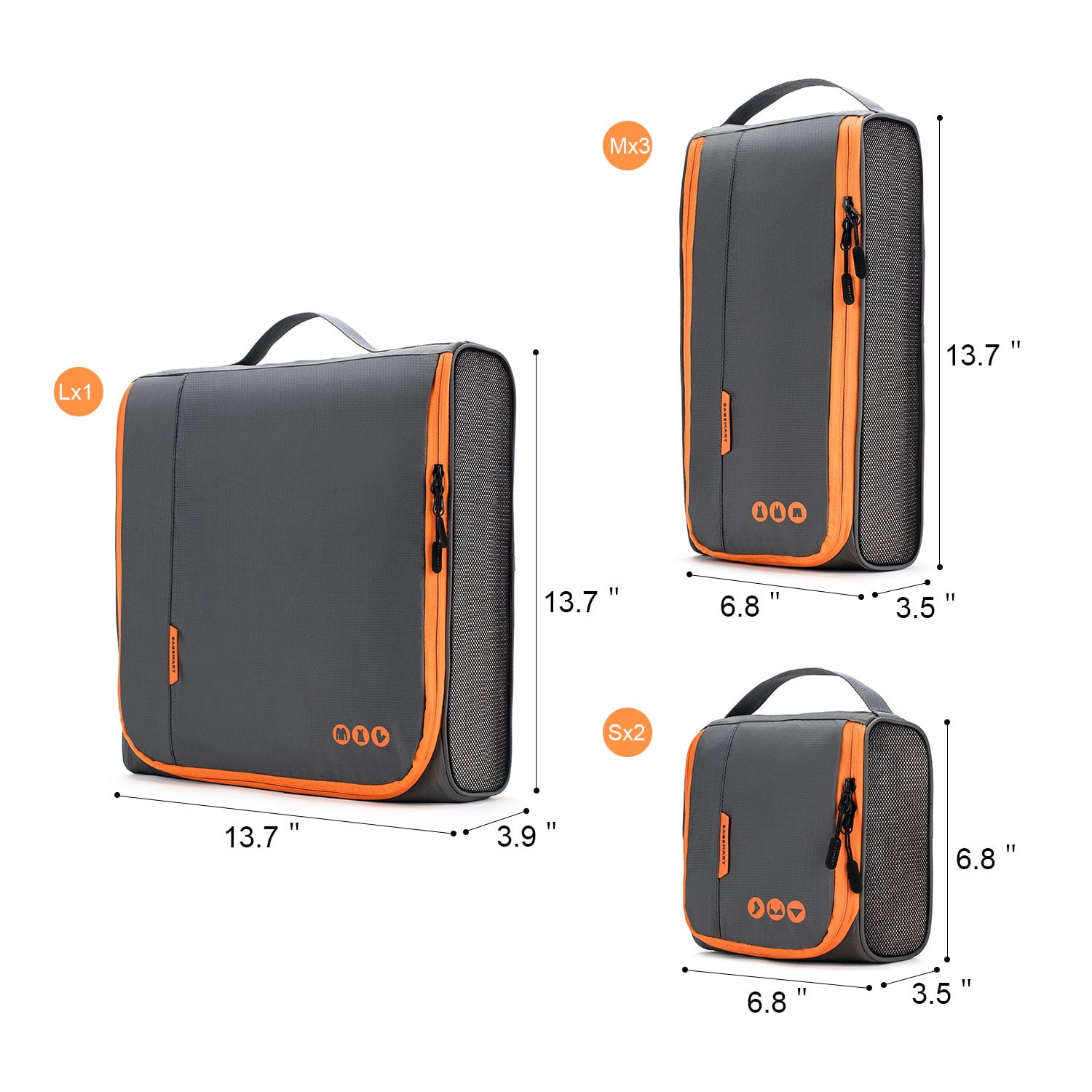 BAGSMART 6 Piece Packing Cubes Set for Travel, Suitcases Packing Organizers, Lightweight Luggage Storage Bags for Men Women, Gray