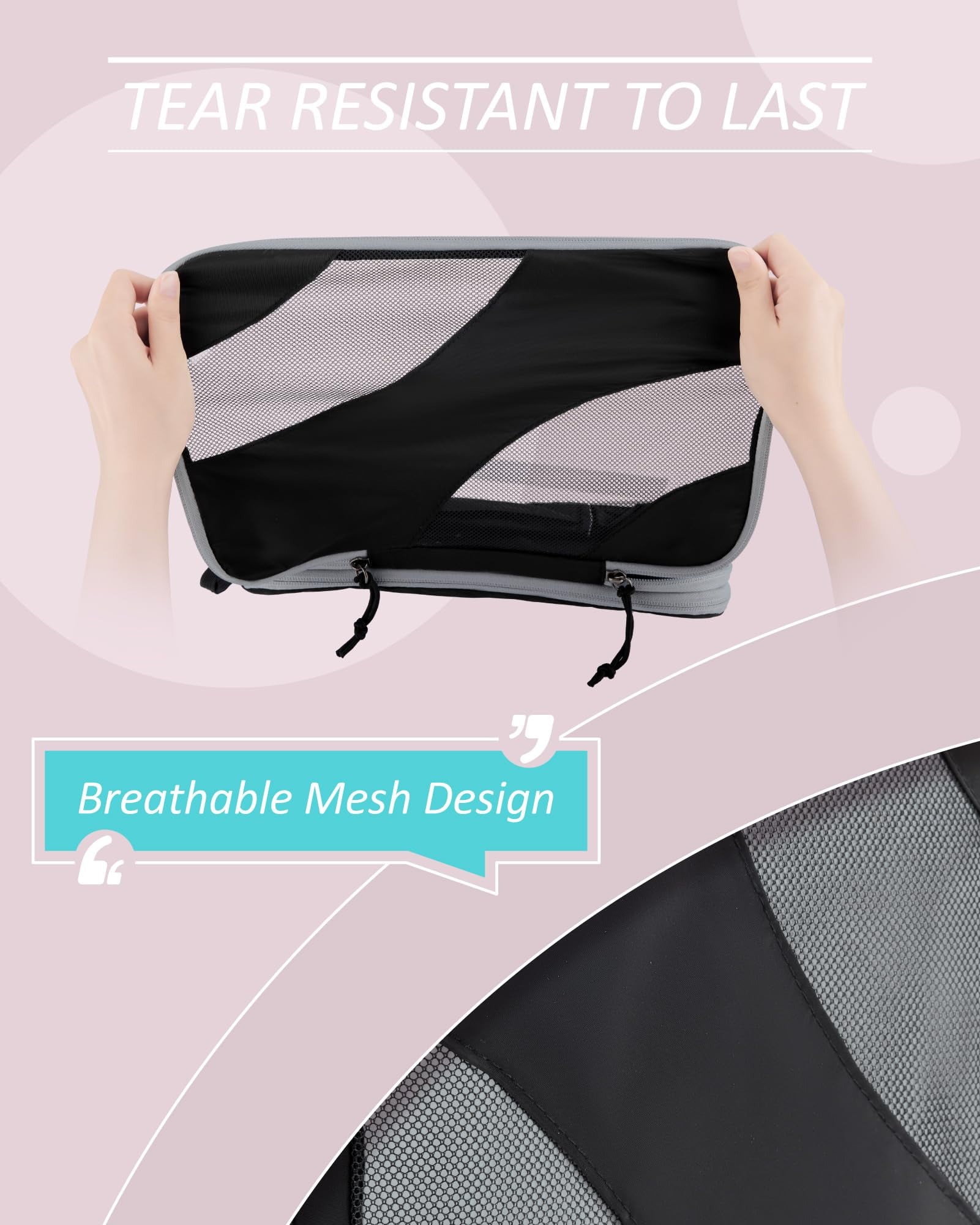 BAGSMART Compression Packing Cubes for Luggage, 6 Piece Travel Packing Organizers Set, Expandable Foldable Lightweight Suitcase Storage Bags for Travel Accessories Essentials, Black