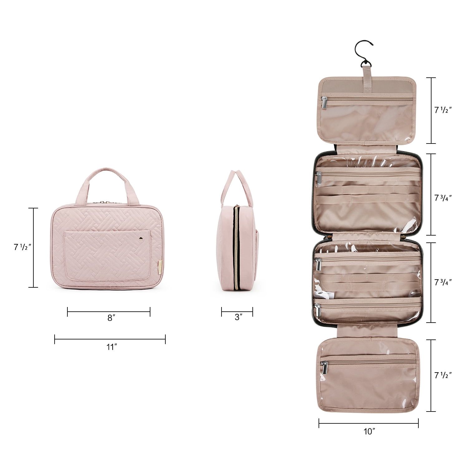 BAGSMART Full Size Toiletry Bag, Makeup Cosmetic Bag with Hanging Hook, Water-resistant Travel Organizer Bag for Women, Pink
