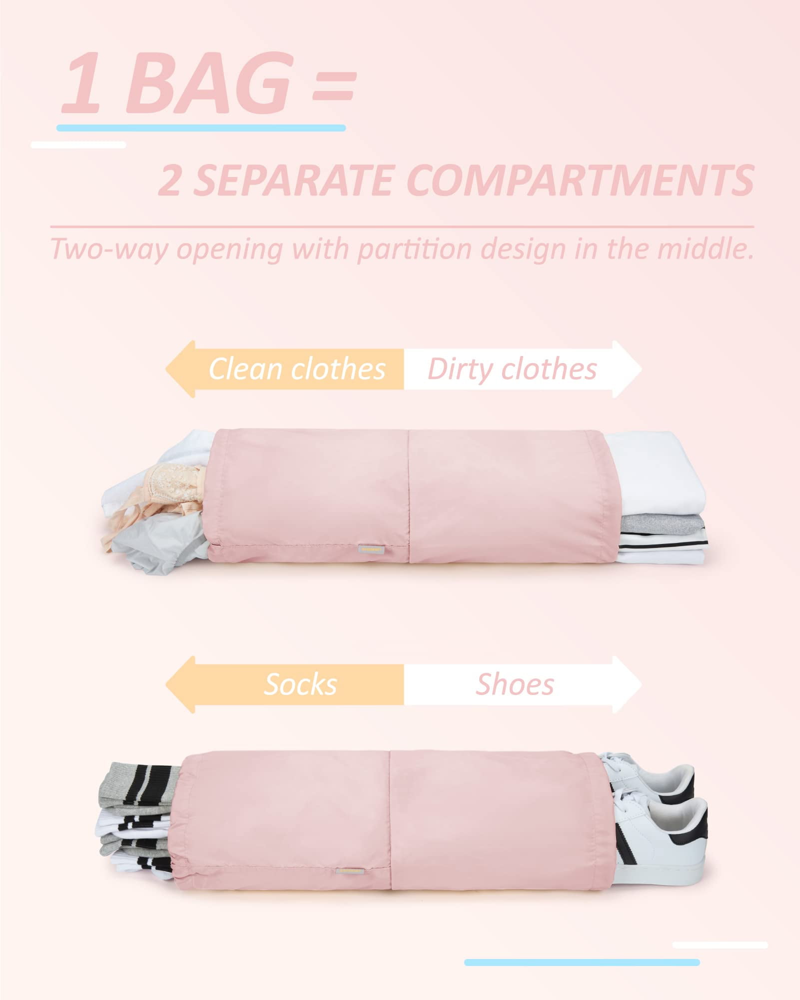 BAGSMART Compression Packing Cubes for Travel Luggage Organizers, 6 Set Expandable Foldable Lightweight Suitcase Storage Bags for Women Men, Travel Accessories Essentials, Baby Pink