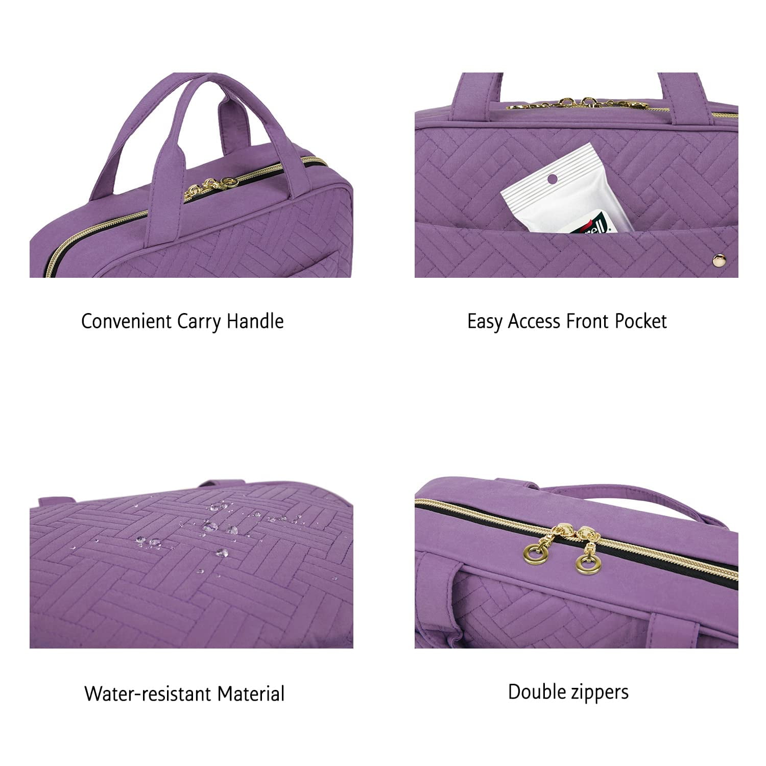 BAGSMART Full Size Toiletry Bag, Makeup Cosmetic Bag with Hanging Hook, Water-resistant Travel Organizer Bag for Women & Men, Purple