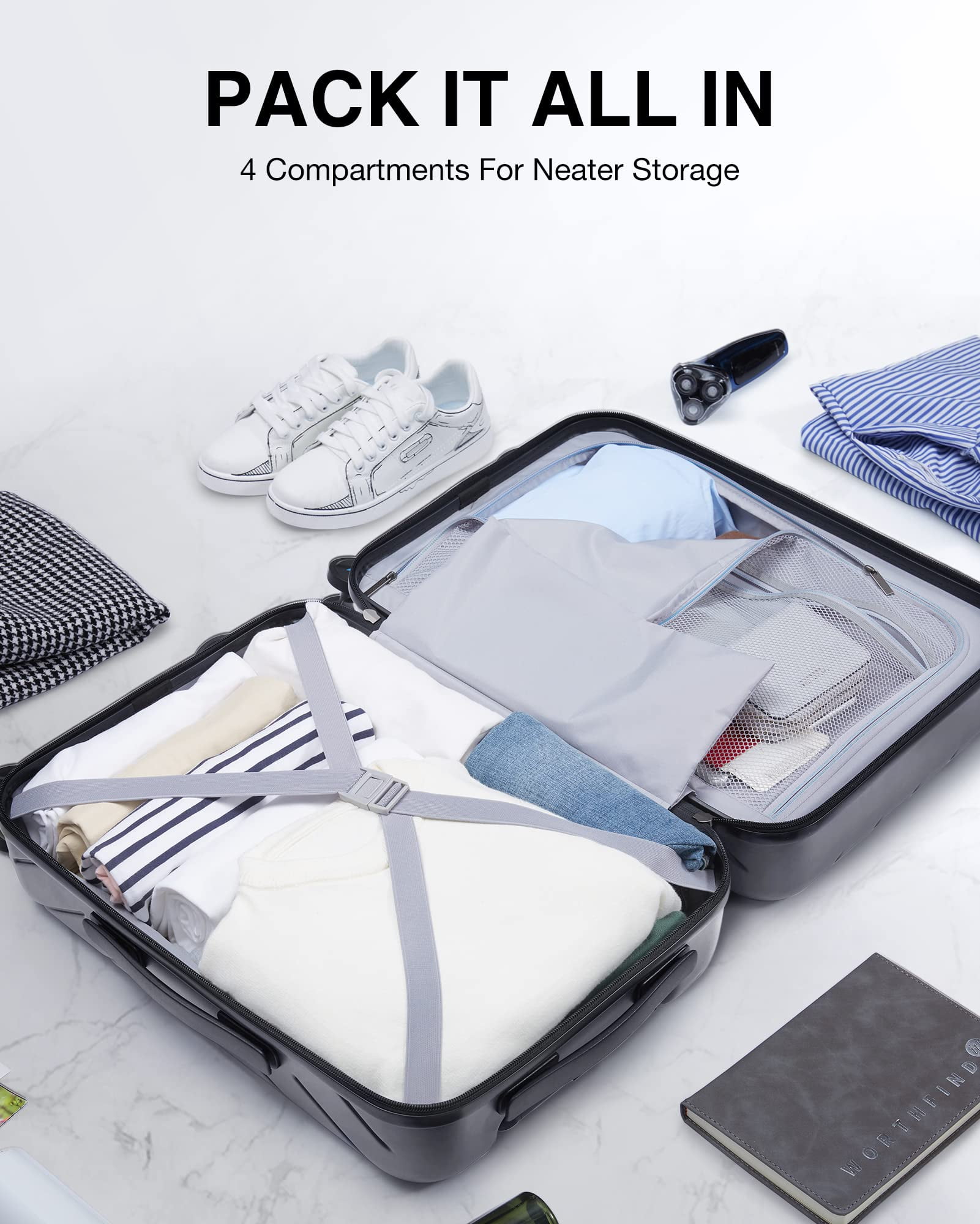 BAGSMART Hardside Carry On Luggage Suitcase, 22