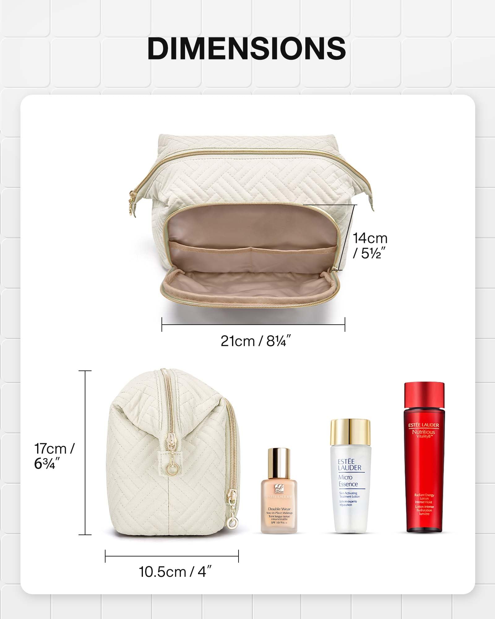 BAGSMART Large Size Makeup Bag Cosmetic Pouch, Travel Toiletry Bag Organizer Case for Lipsticks Electonic Accessories, Waterproof, Portable, Multifunction, Women and Girls, Beige