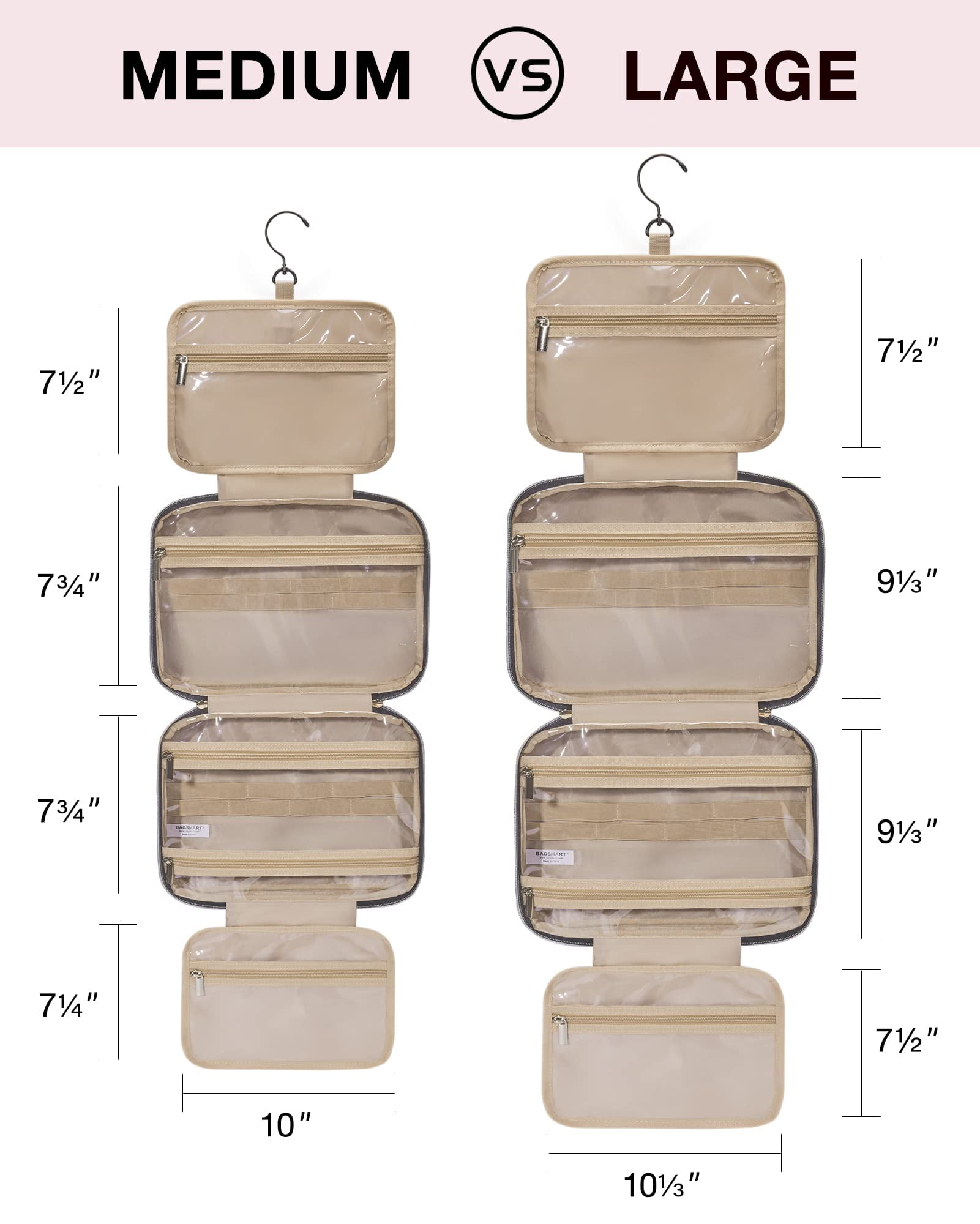 BAGSMART Large Toiletry Bag Travel Bag with Hanging Hook, Makeup Cosmetic Bag Travel Toiletries Organizer for Women Men, Water-resistant Full Sized Container, Red Floral