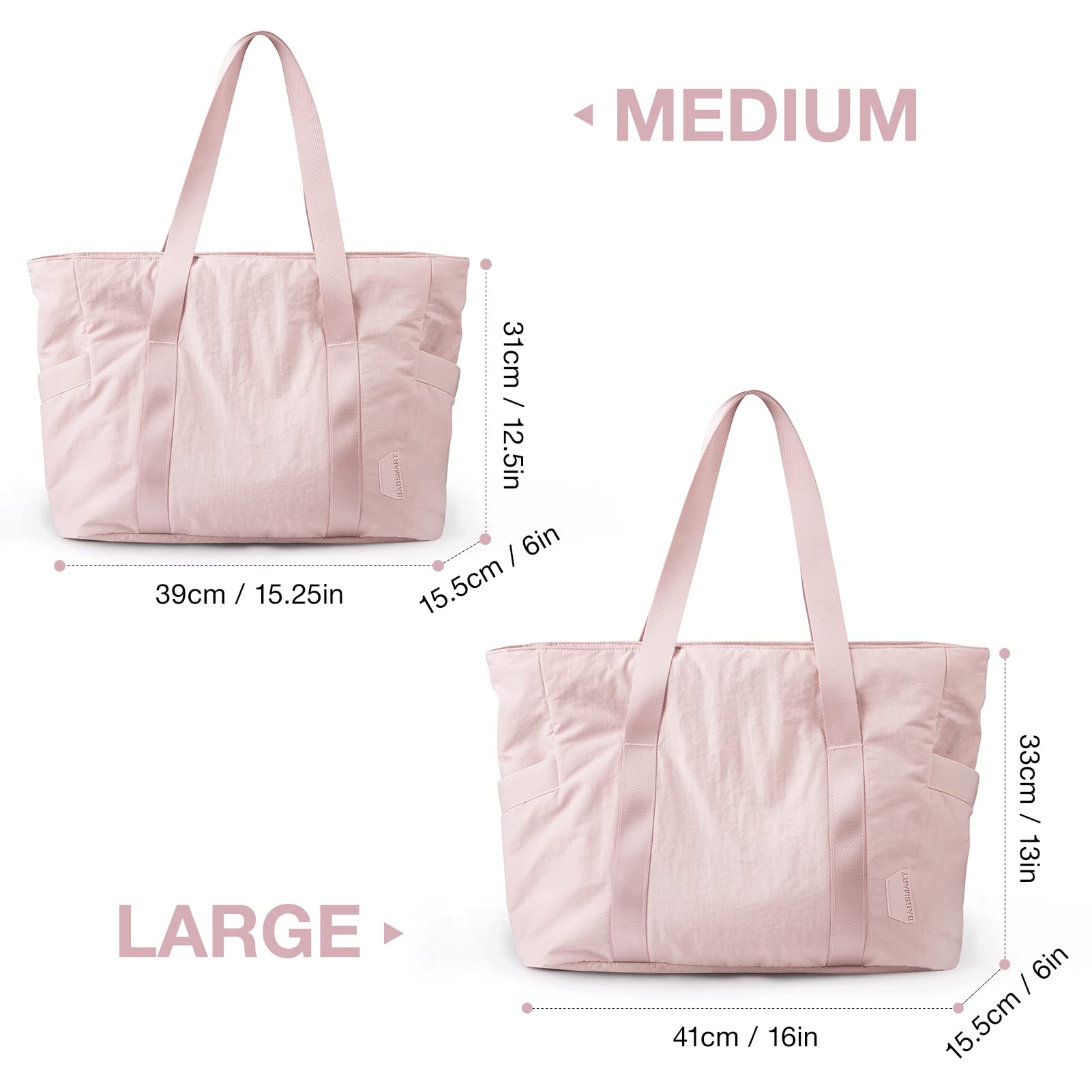 BAGSMART Tote Bag for Women Shoulder Handbags Yoga Mat Bag, Travel Duffel Bag Gym Bag Weekender Overnight Bag for Sports School Work, Multipurpose, Pink