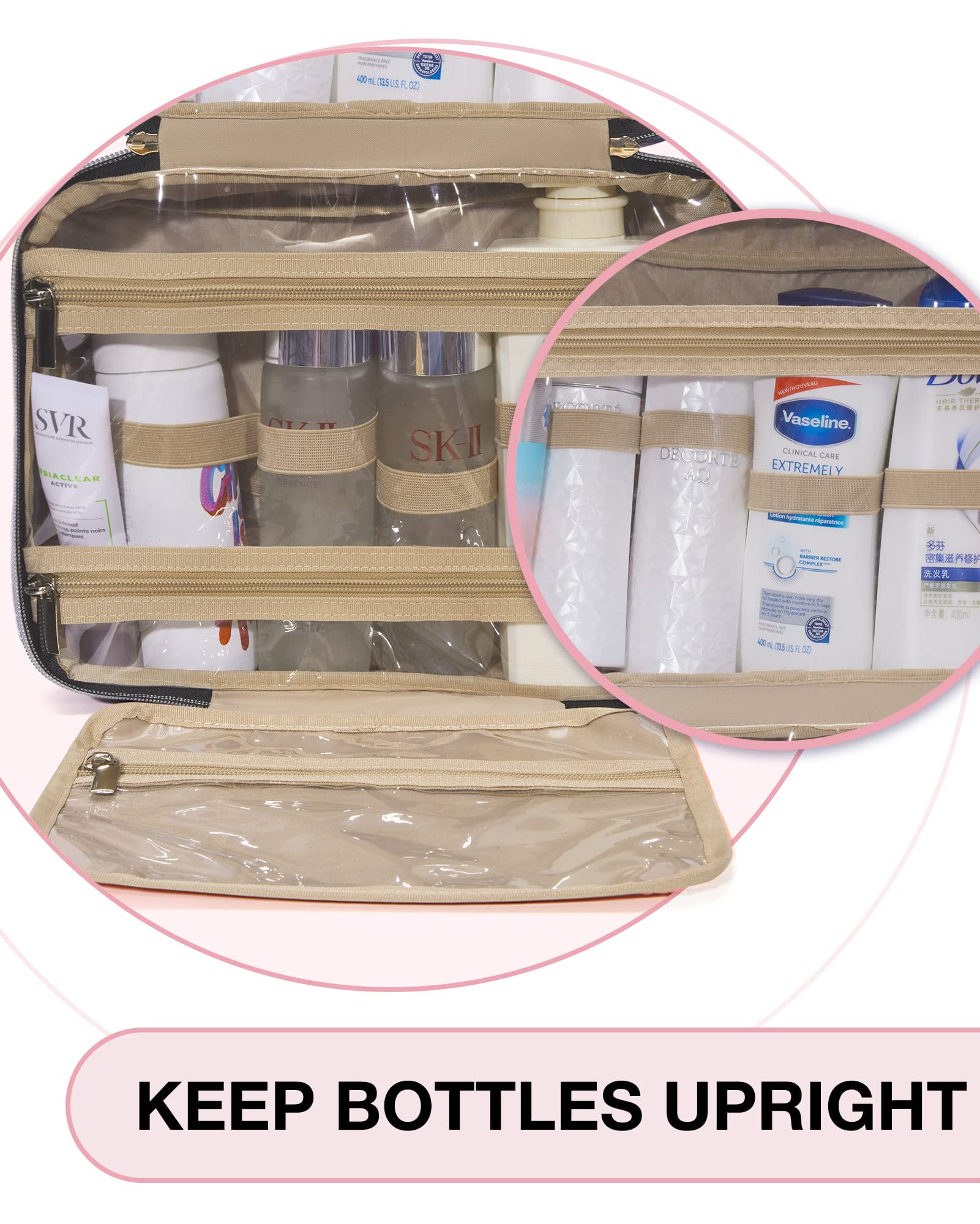 BAGSMART Large Toiletry Bag Travel Bag with Hanging Hook, Makeup Cosmetic Bag Travel Toiletries Organizer for Women Men, Water-resistant Full Sized Container, Red Floral