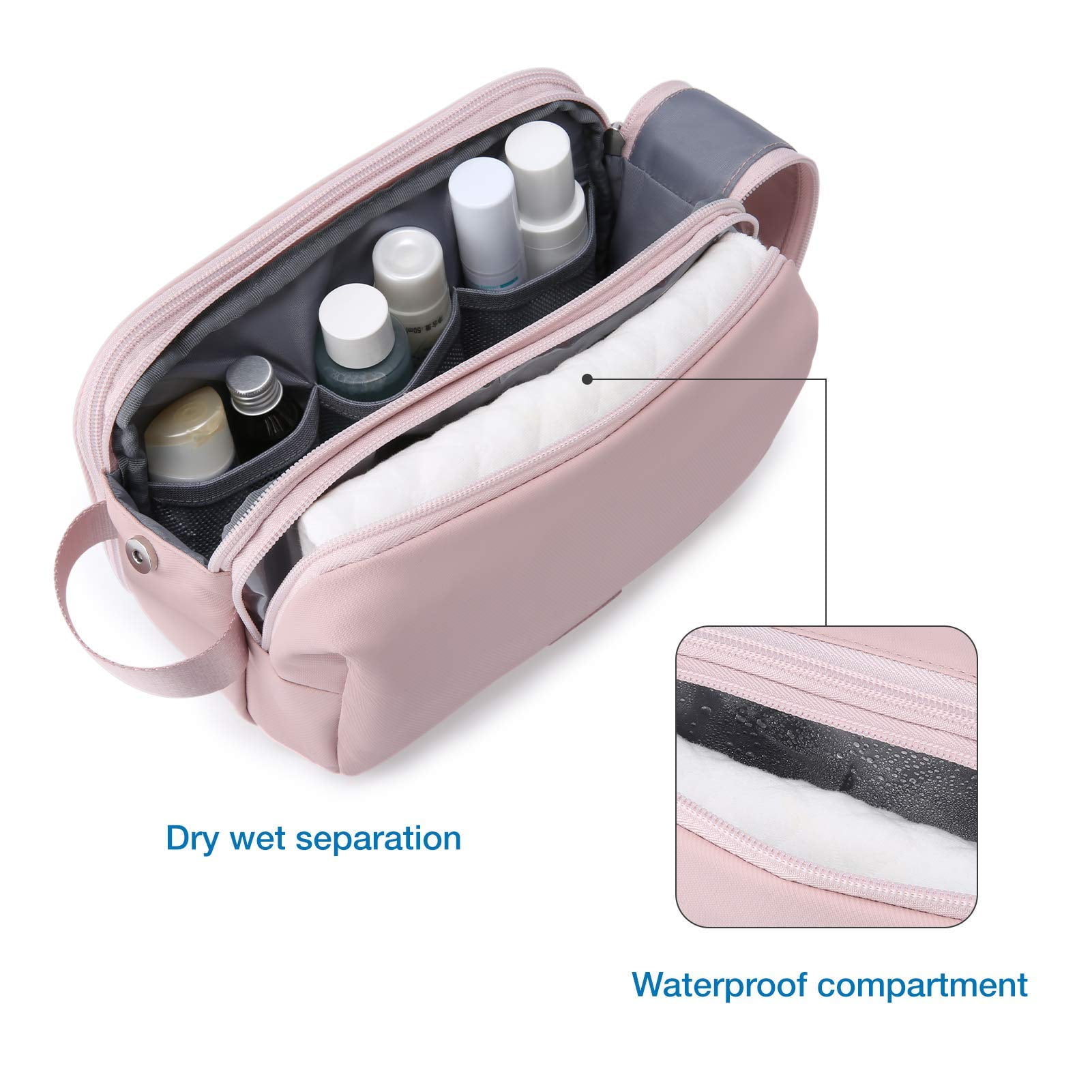 BAGSMART Travel Toiletry Bag for Women, Men Makeup Cosmetic Bag Water-resistant Organizer Shaving Bag for Toiletries Accessories, Standard Size, Pink