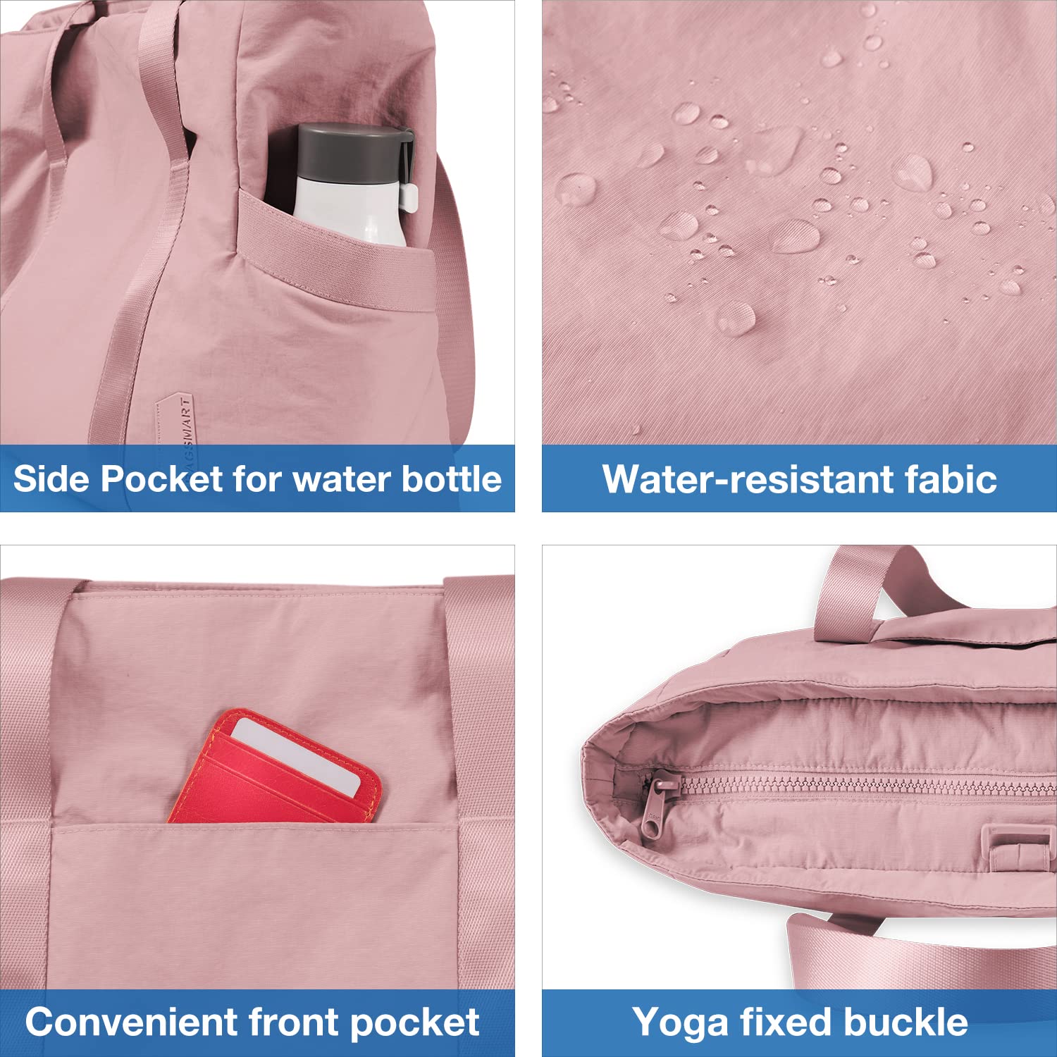 BAGSMART Tote Bag for Women Shoulder Handbags Yoga Mat Bag, Travel Duffel Bag Gym Bag Weekender Overnight Bag for Sports School Work, Multipurpose, Dark Pink