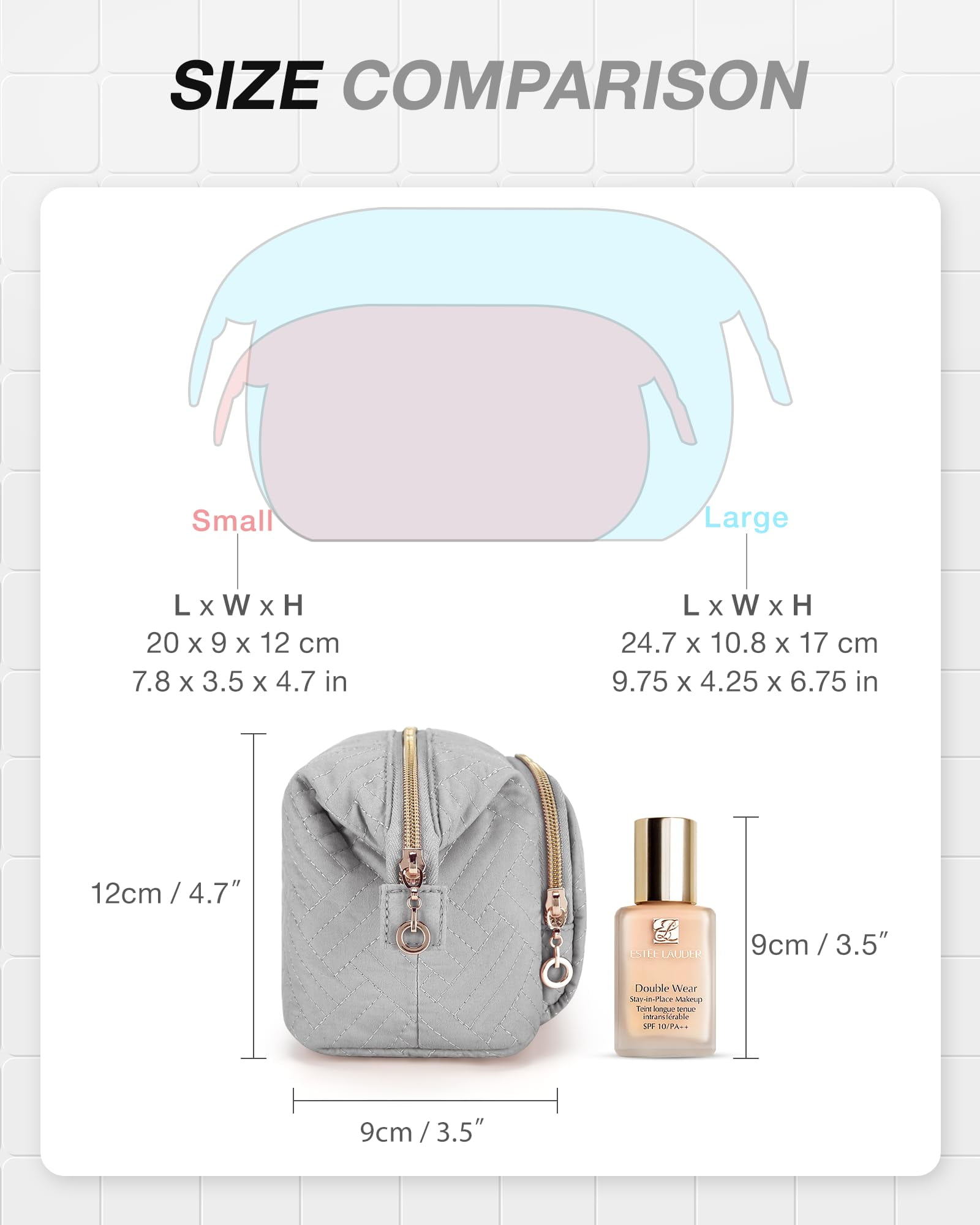 BAGSMART Large Size Makeup Bag Cosmetic Pouch, Travel Toiletry Bag Organizer Case for Lipsticks Electonic Accessories, Waterproof, Portable, Multifunction, Women and Girls, Gray