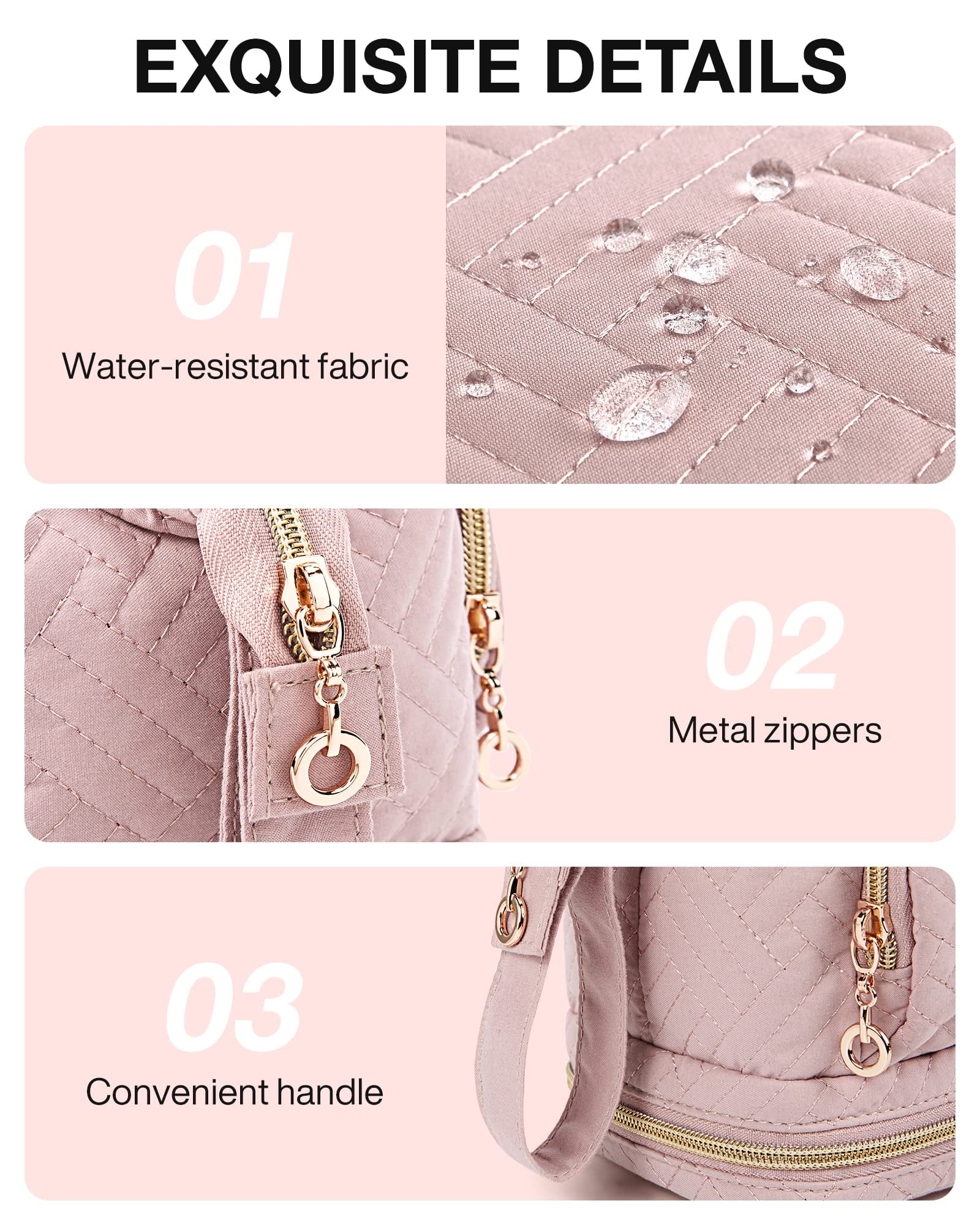 BAGSMART Double Layers Makeup Bag Cosmetic Pouch, Travel Toiletry Bag Organizer Case for Lipsticks Electonic Accessories, Waterproof, Portable, Multifunction, Women and Girls, Pink