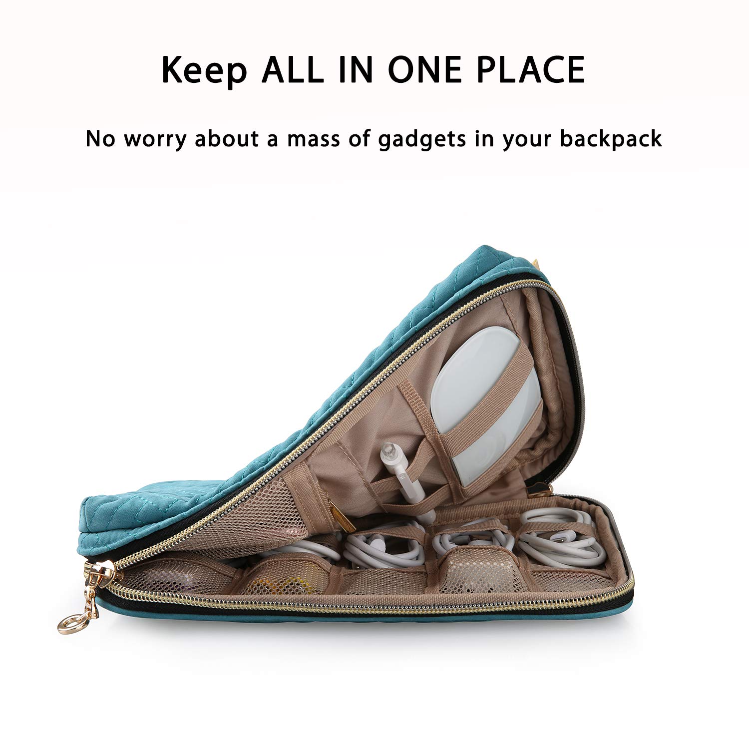 BAGSMART Travel Cable Organizer Bag Electronics Organizer Case, Waterproof Undeformable Portable Cable Storage Pouch for Electronics Accessories, Phone, Hard Drives, Cord, Charger, USB, SD Card, Teal