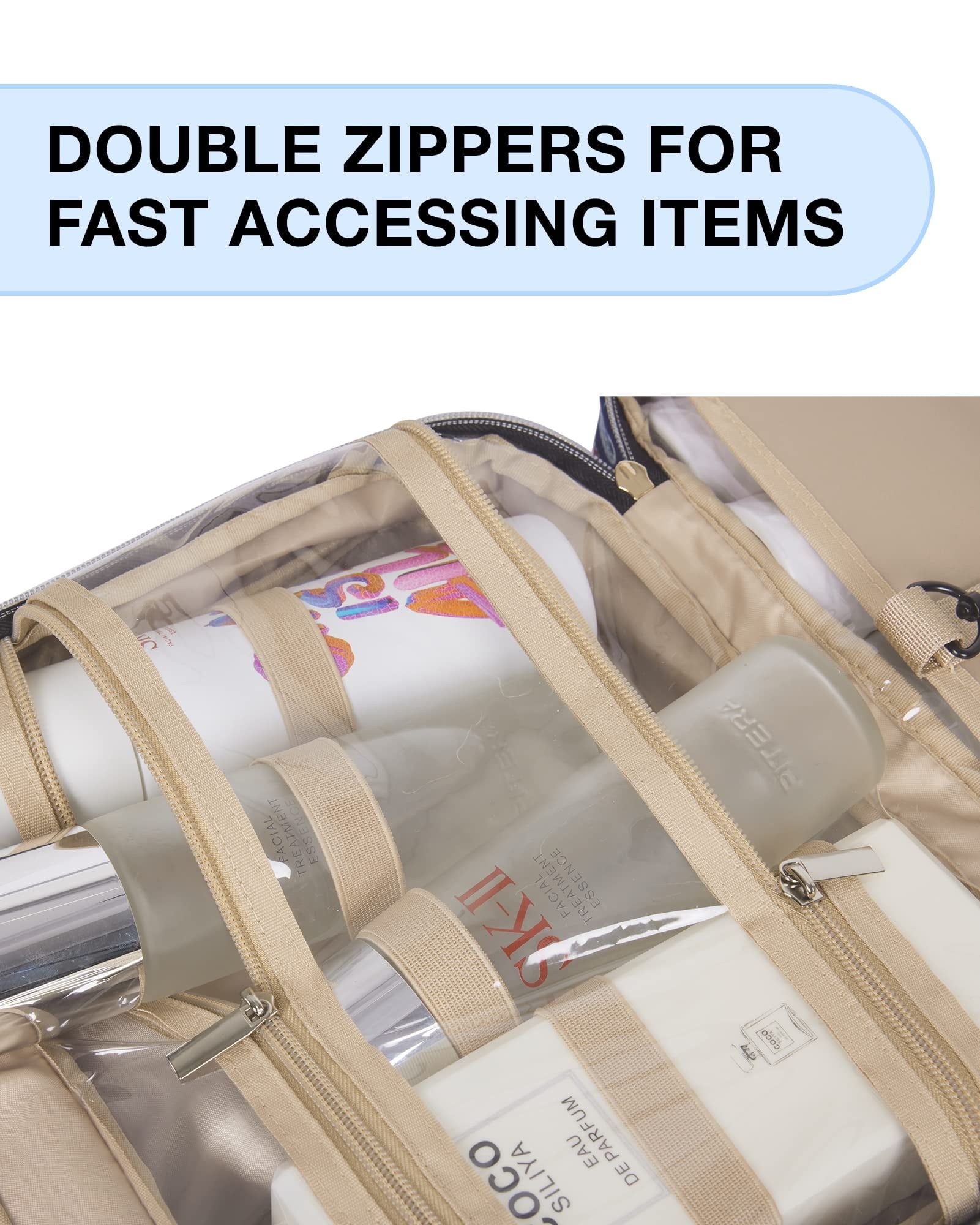 BAGSMART Large Toiletry Bag Travel Bag with Hanging Hook, Makeup Cosmetic Bag Travel Toiletries Organizer for Women Men, Water-resistant Full Sized Container, Blue Paisley