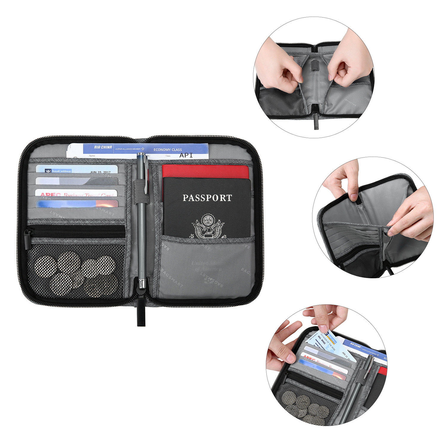 BAGSMART Wallet RFID Blocking Credit Card Passport Holder Cases & Money Organizers with Cover for Men & Women, Multifunctional, Gray