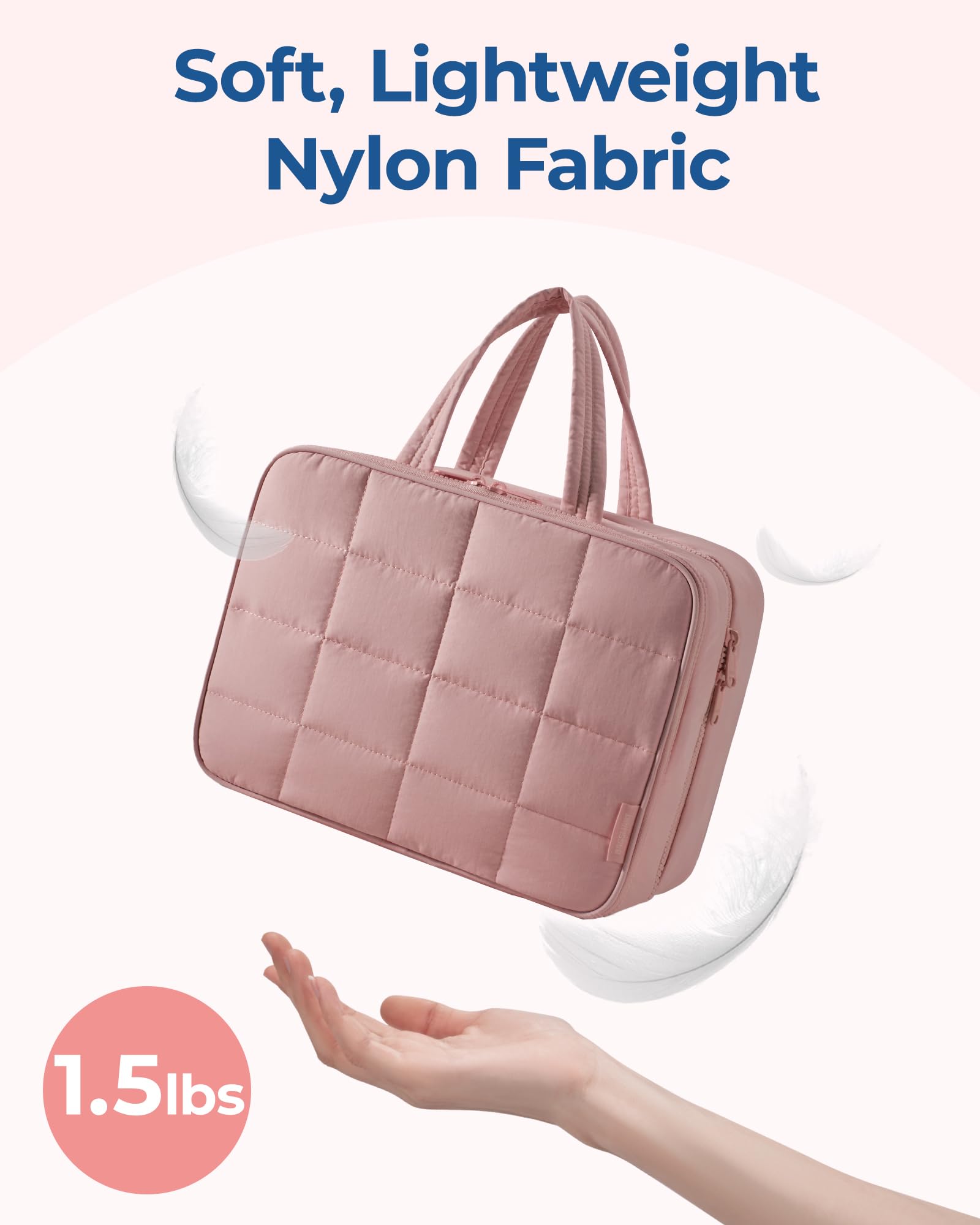 BAGSMART Travel Toiletry Bag with Jewelry Organizer, Puffy Makeup Cosmetic Bag with Hanging Hook for Toiletries Accessories Essentials, Women & Men, Large Size-Dark Pink