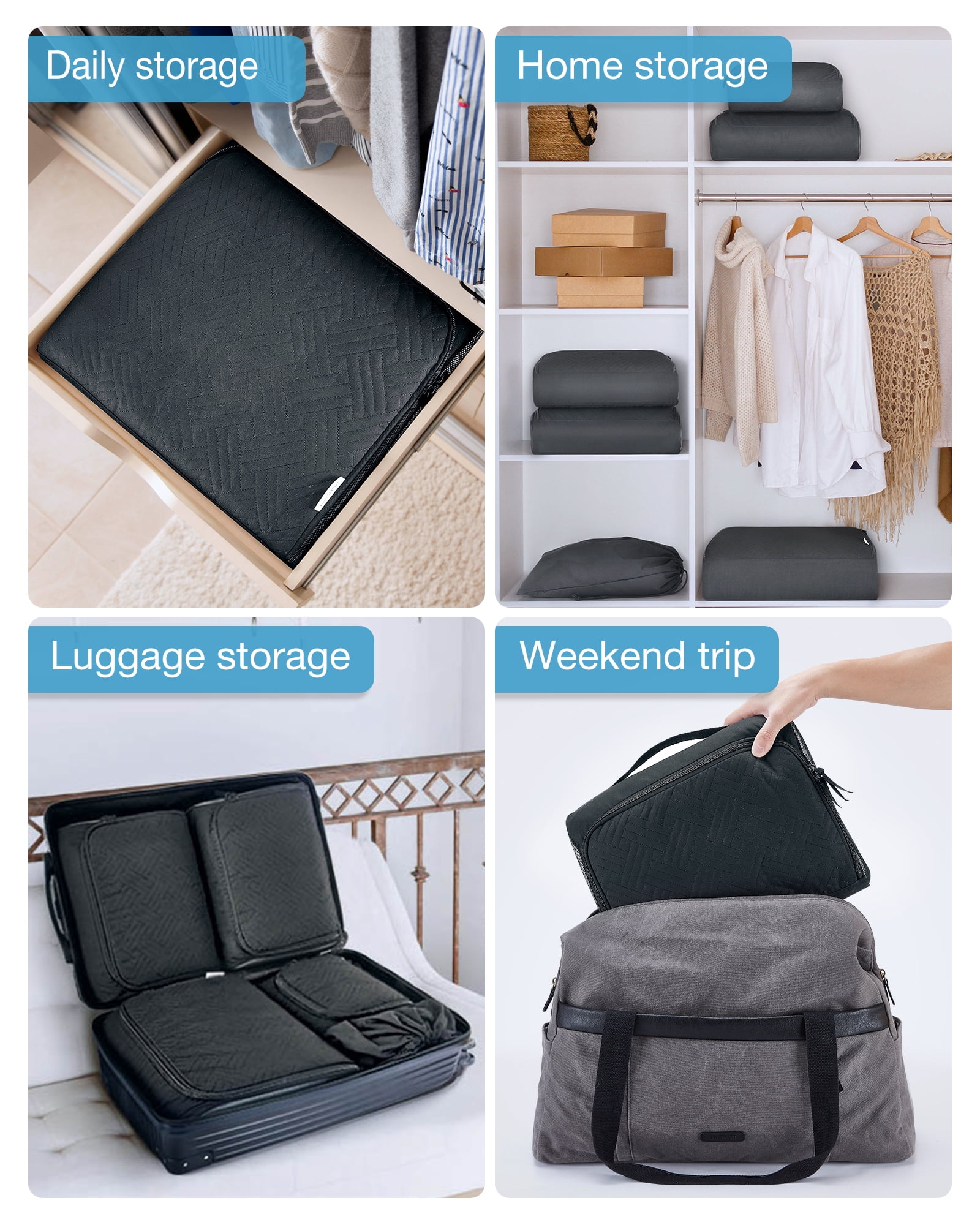 BAGSMART Soft Packing Cubes for Luggage, 6 Set Quilted Travel Packing Organizers, Lightweight Suitcase Storage Bags for Travel Accessories Essentials for Women Men, Black