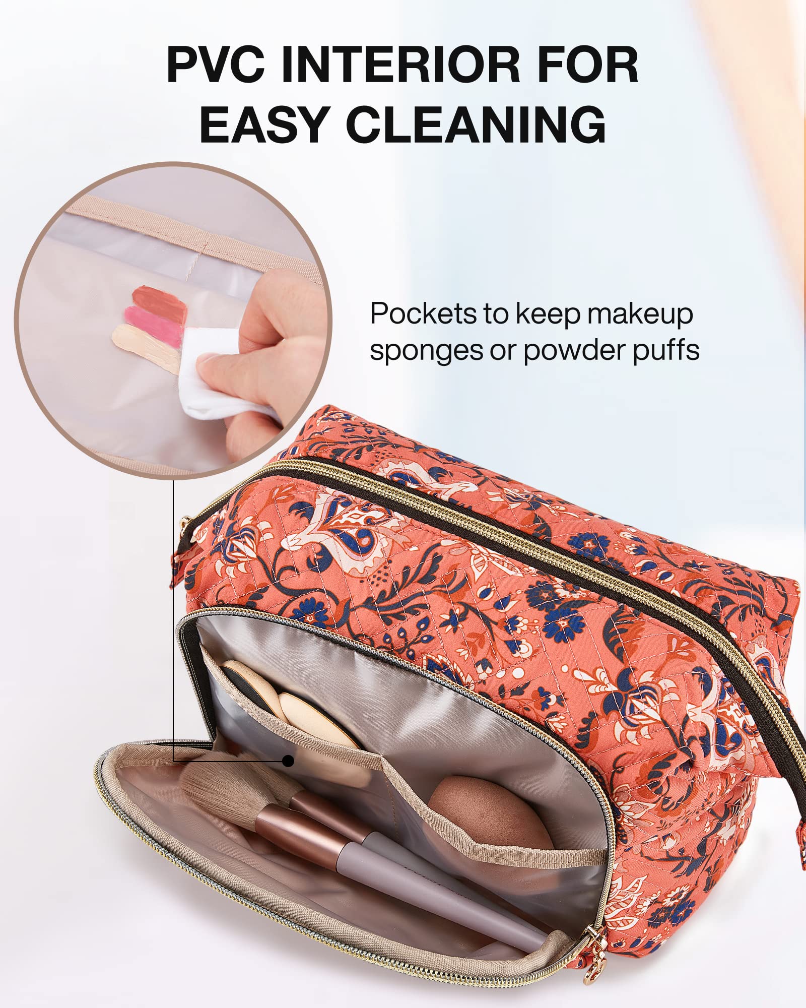 BAGSMART Large Size Makeup Bag Cosmetic Pouch, Travel Toiletry Bag Organizer Case for Lipsticks Electonic Accessories, Waterproof, Portable, Multifunction, Women and Girls, Paisley Red