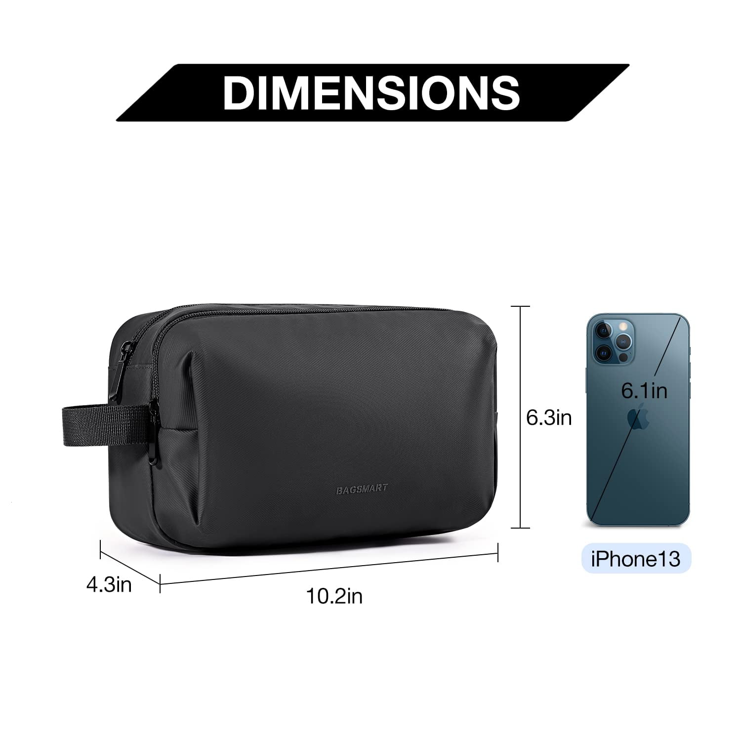 BAGSMART Basic Toiletry Bag for Men & Women, Travel Makeup Cosmetic Bag, Water-resistant Dopp Kit Shaving Pouch Organizer for Toiletries Accessories, Black