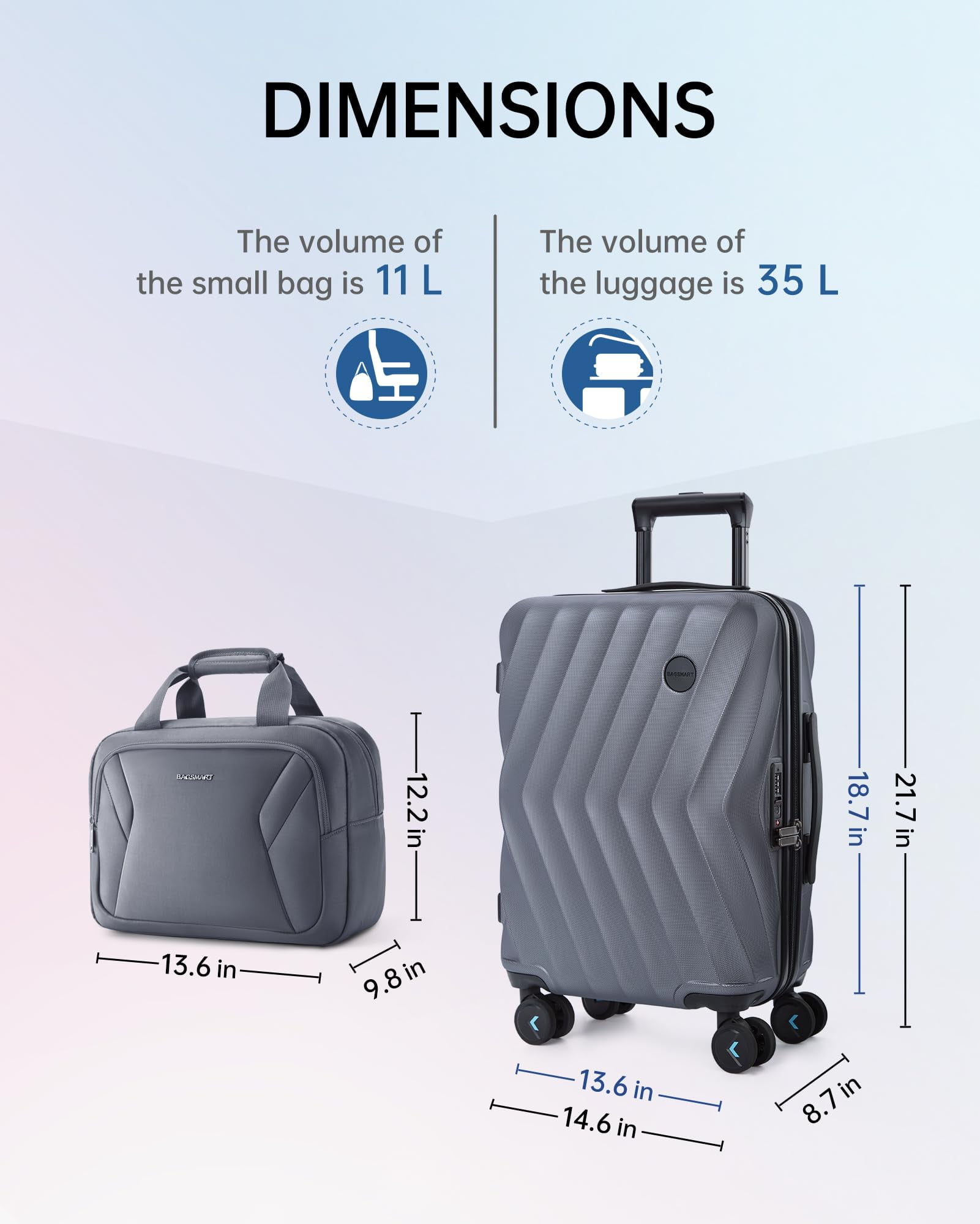 BAGSMART 2 Piece Hardside Carry On Luggage Sets, 22