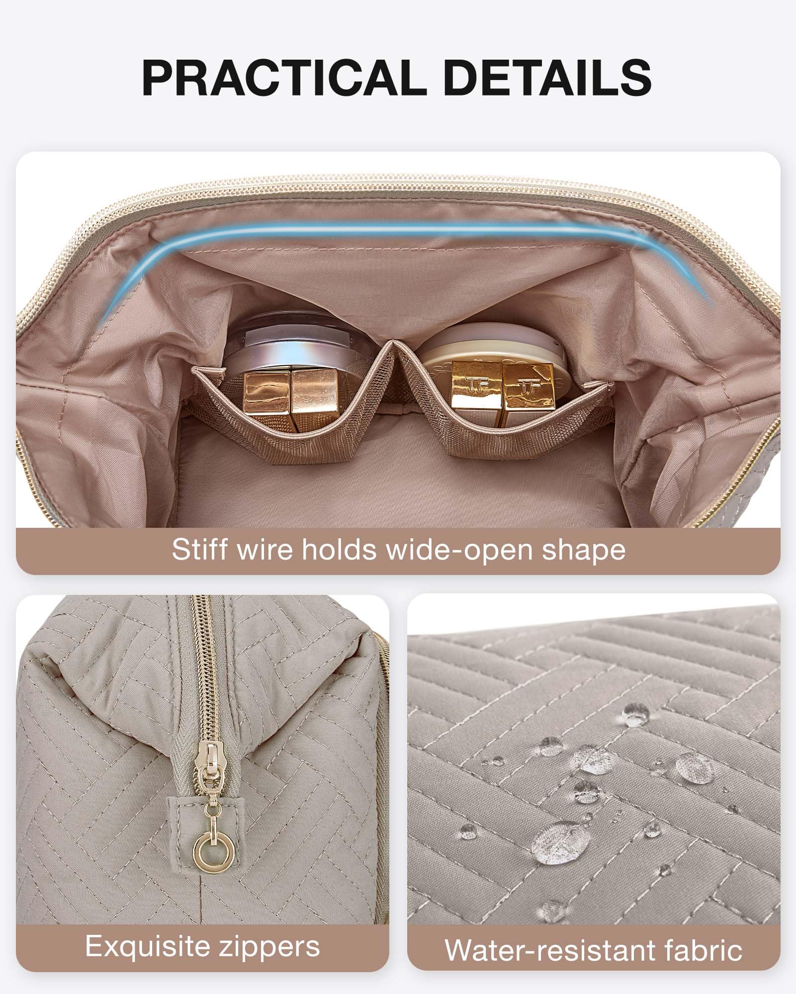 BAGSMART Large Size Makeup Bag Cosmetic Pouch, Travel Toiletry Bag Organizer Case for Lipsticks Electonic Accessories, Waterproof, Portable, Multifunction, Women and Girls, Tranquil Gray