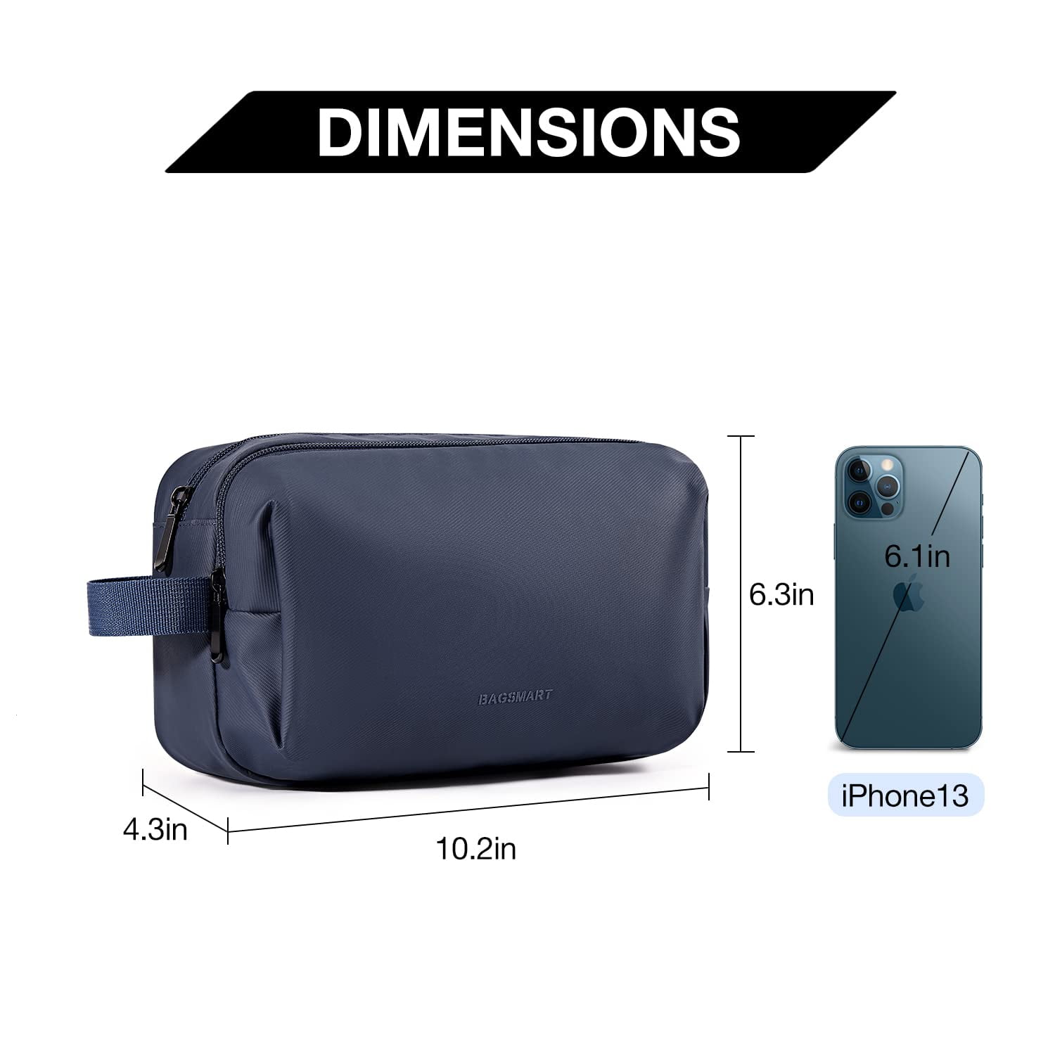 BAGSMART Basic Toiletry Bag for Men & Women, Travel Makeup Cosmetic Bag, Water-resistant Dopp Kit Shaving Pouch Organizer for Toiletries Accessories, Nary Blue