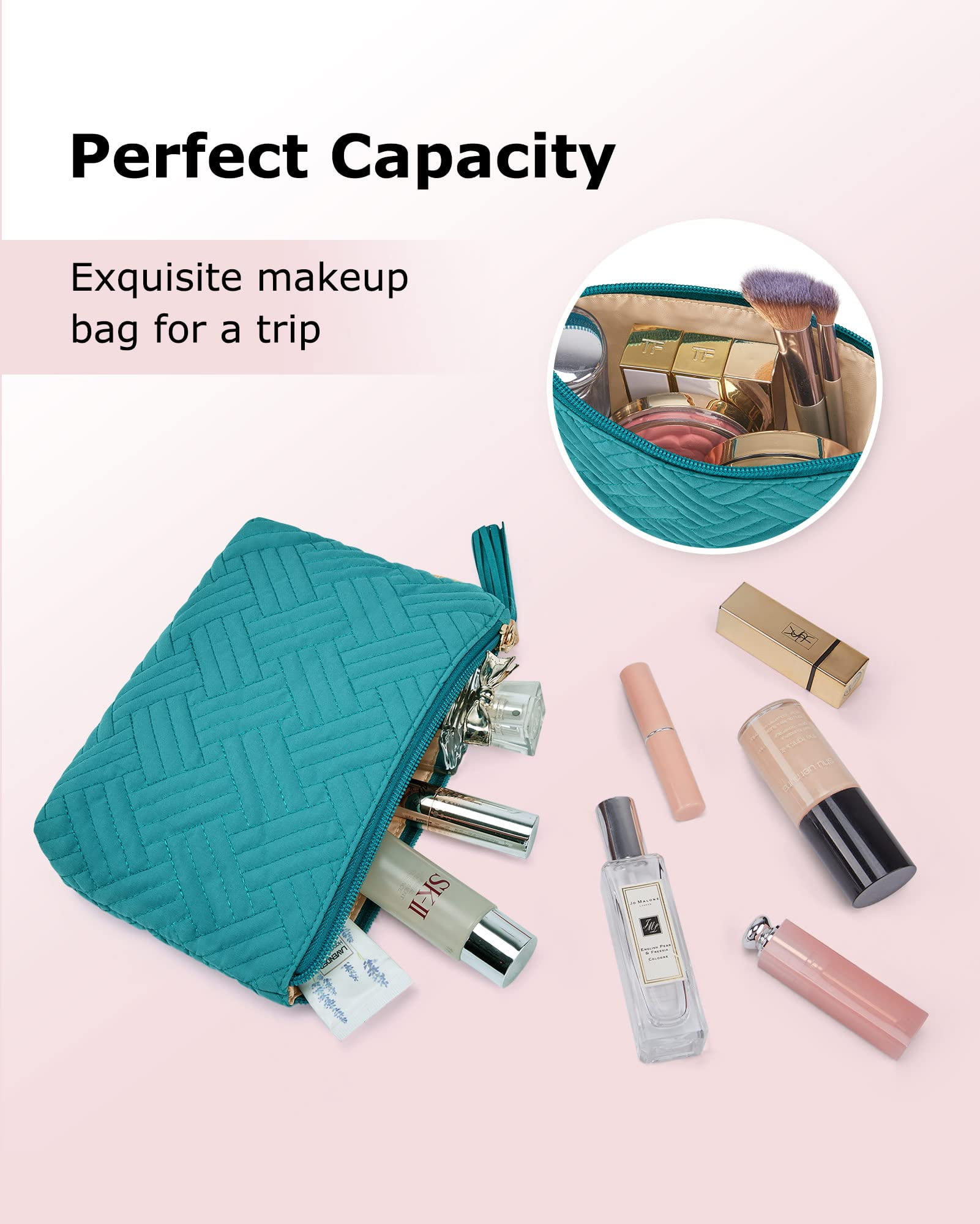 BAGSMART Makeup Bag Small Cosmetic Pouch Toiletry Bag Travel Organizer Case for Lipsticks Electonic Accessories, Waterproof, Portable, Multifunction, Women and Girls, 1 Pcs Teal