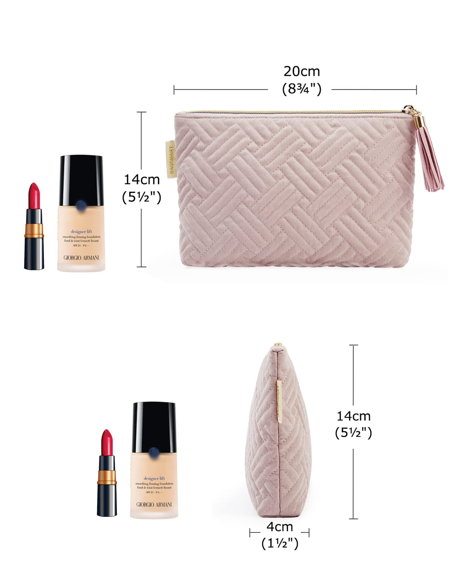 BAGSMART Makeup Bag Small Cosmetic Pouch Toiletry Bag Travel Organizer Case for Lipsticks Electonic Accessories, Waterproof, Portable, Multifunction, Women and Girls, 1 Pcs Pink