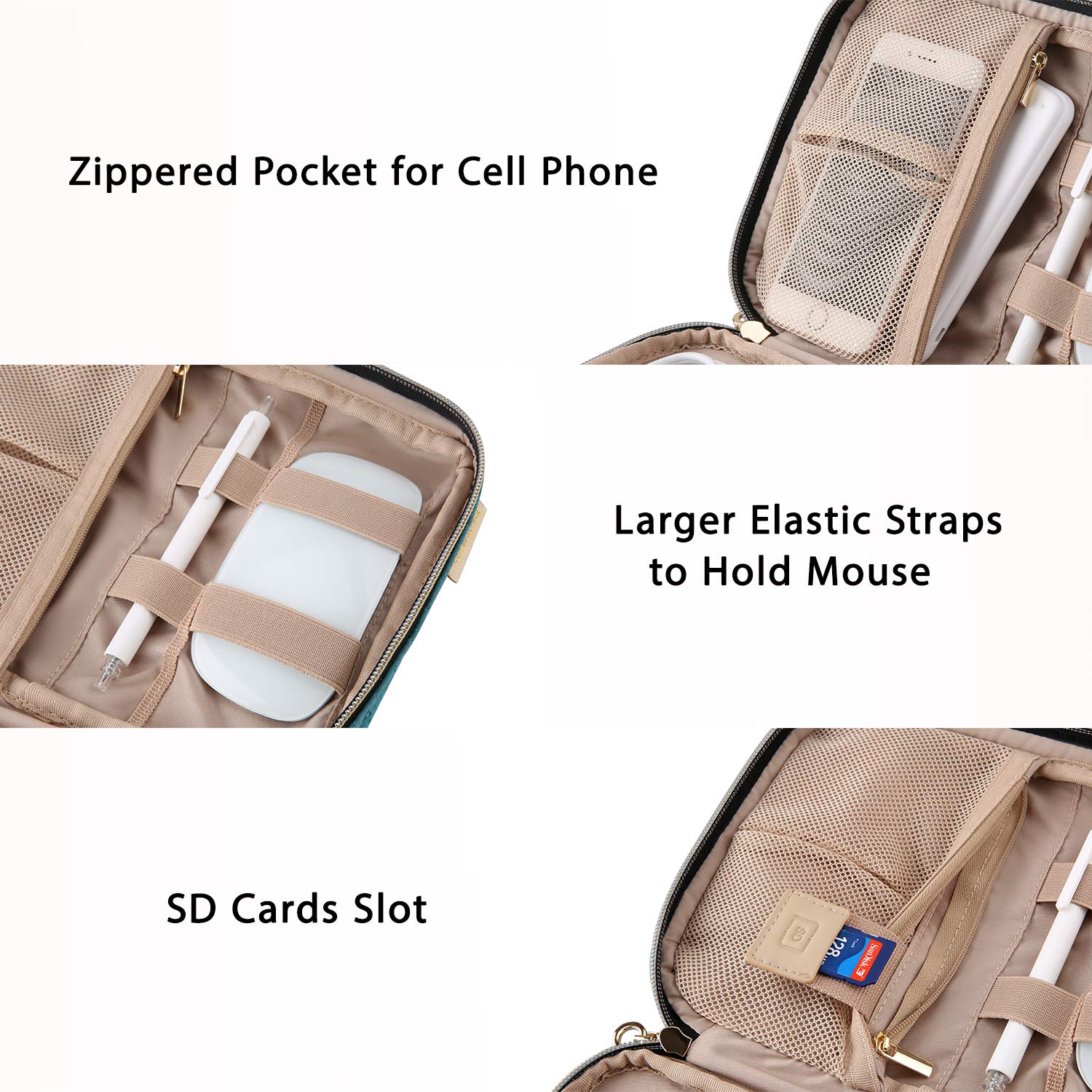 BAGSMART Travel Cable Organizer Bag Electronics Organizer Case, Waterproof Undeformable Portable Cable Storage Pouch for Electronics Accessories, Phone, Hard Drives, Cord, Charger, USB, SD Card, Teal