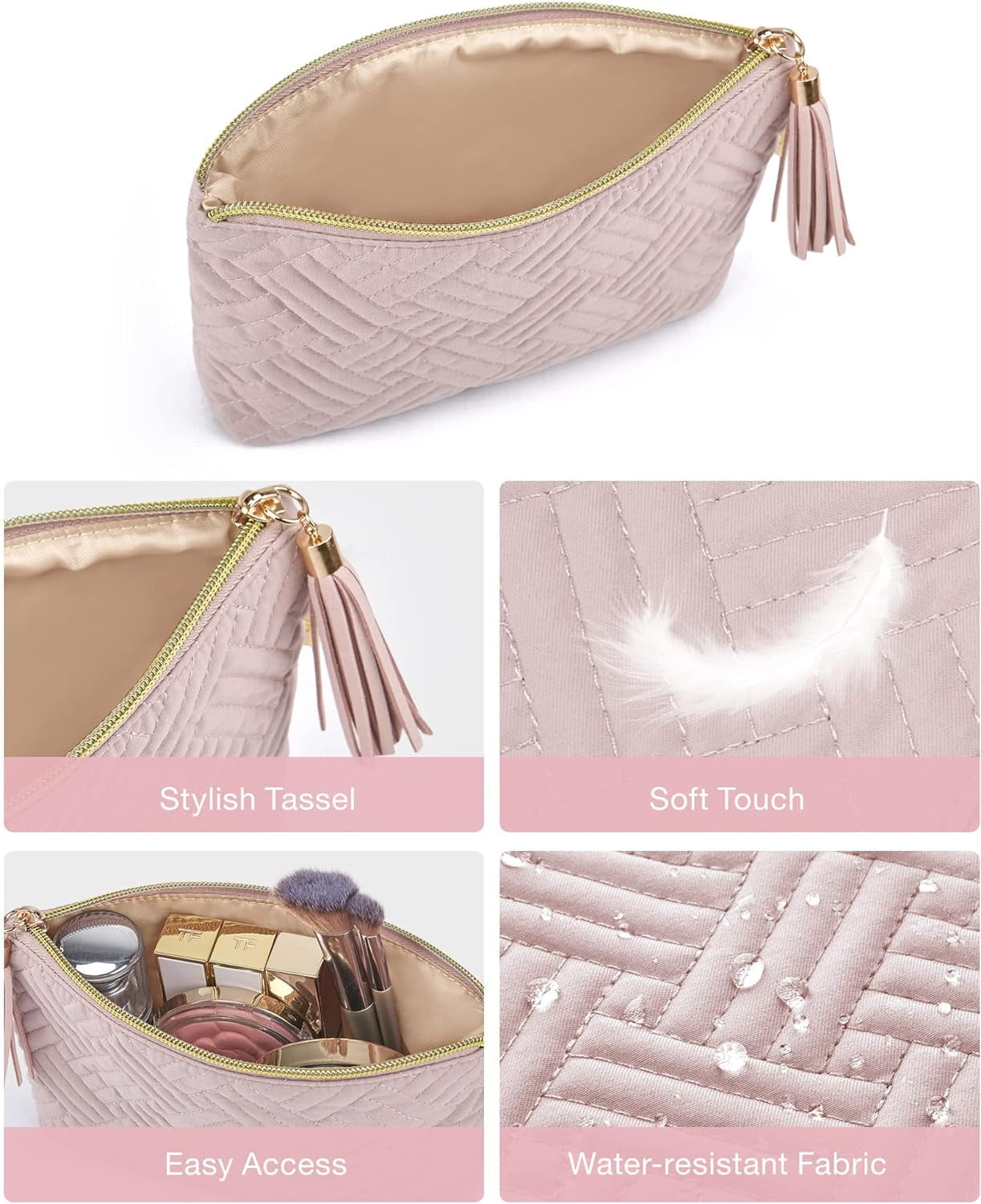 BAGSMART Makeup Bag Small Cosmetic Pouch Toiletry Bag Travel Organizer Case for Lipsticks Electonic Accessories, Waterproof, Portable, Multifunction, Women and Girls, 1 Pcs Pink