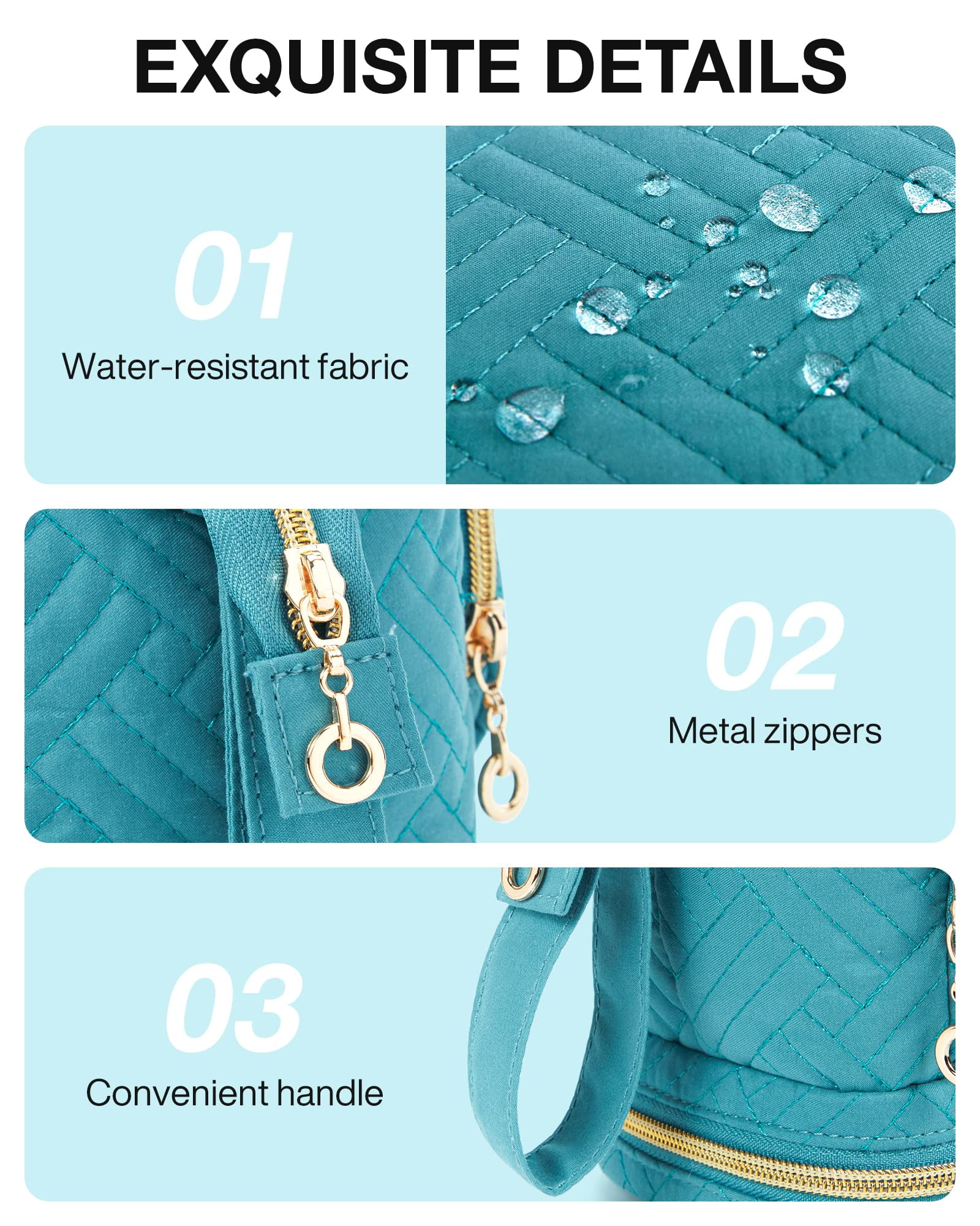 BAGSMART Double Layers Makeup Bag Cosmetic Pouch, Travel Toiletry Bag Organizer Case for Lipsticks Electonic Accessories, Waterproof, Portable, Multifunction, Women and Girls, Blue