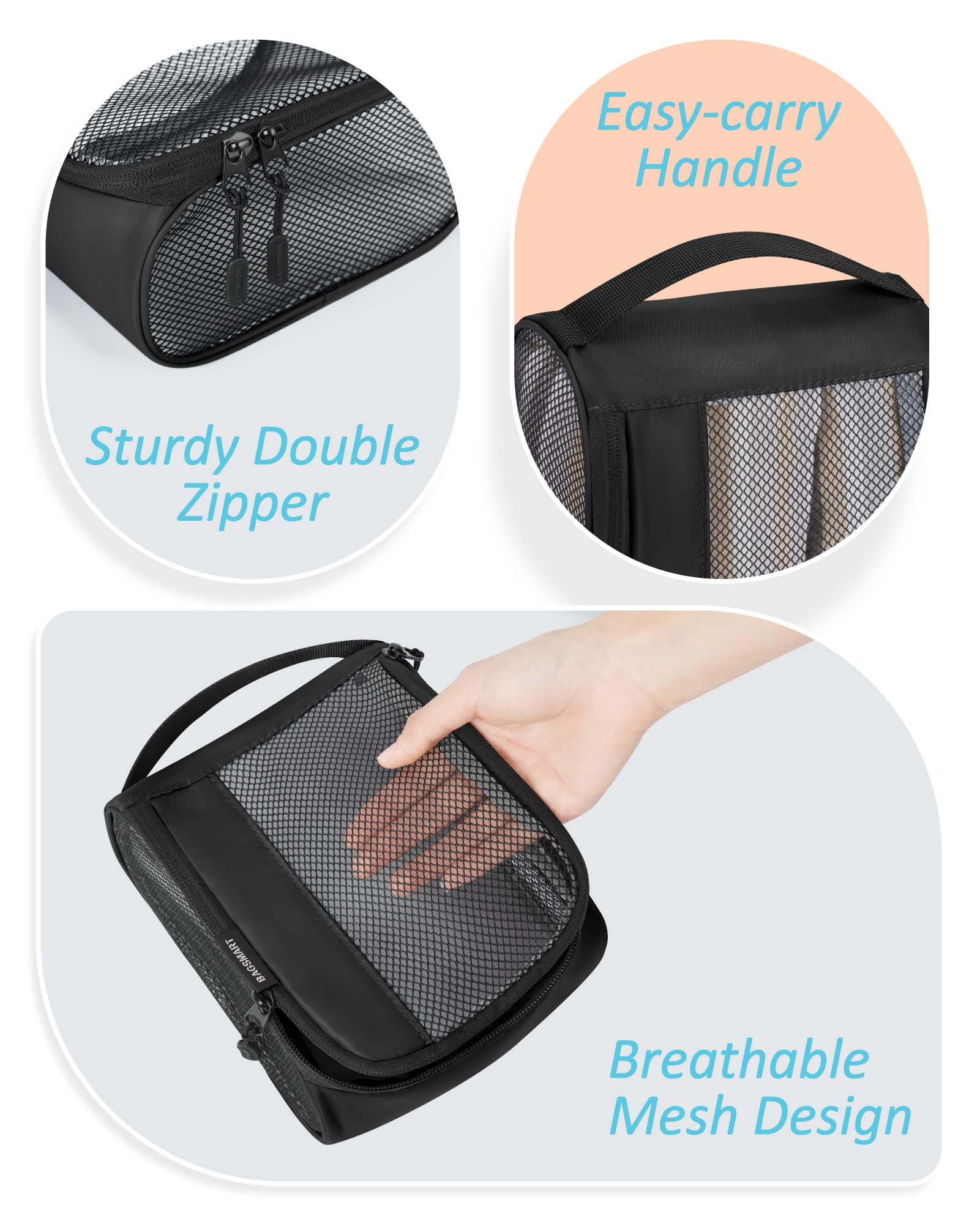 BAGSMART Packing Cubes for Luggage, 7 Set Keep Shape Travel Packing Organizers, Lightweight Suitcase Storage Bags for Travel Accessories with Shoe Bag for Women Men, Black