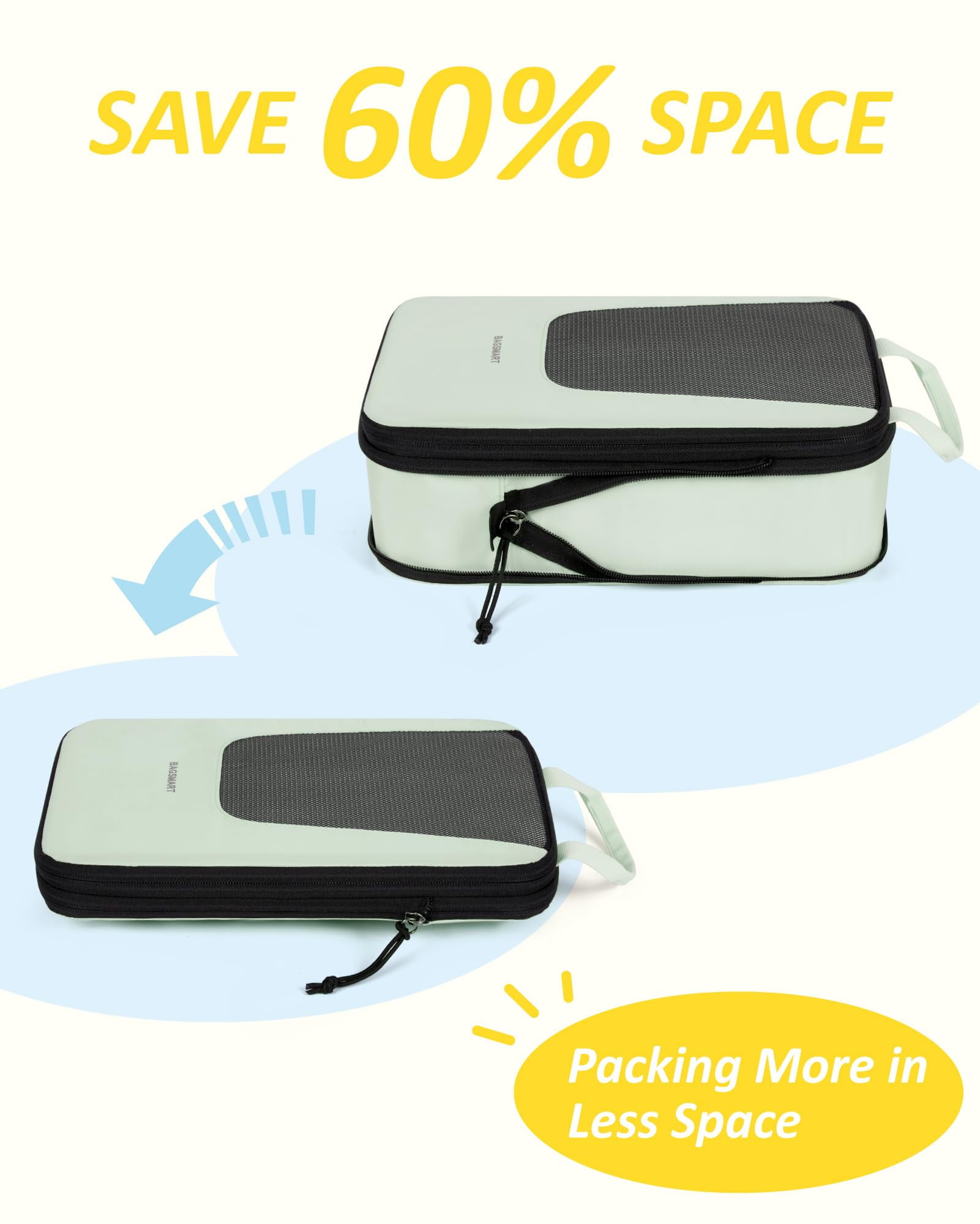 BAGSMART Compression Packing Cubes for Travel Luggage, 6 Piece Expandable Foldable Lightweight Suitcase Organizers Bags Set for Travel Accessories Essentials, Green