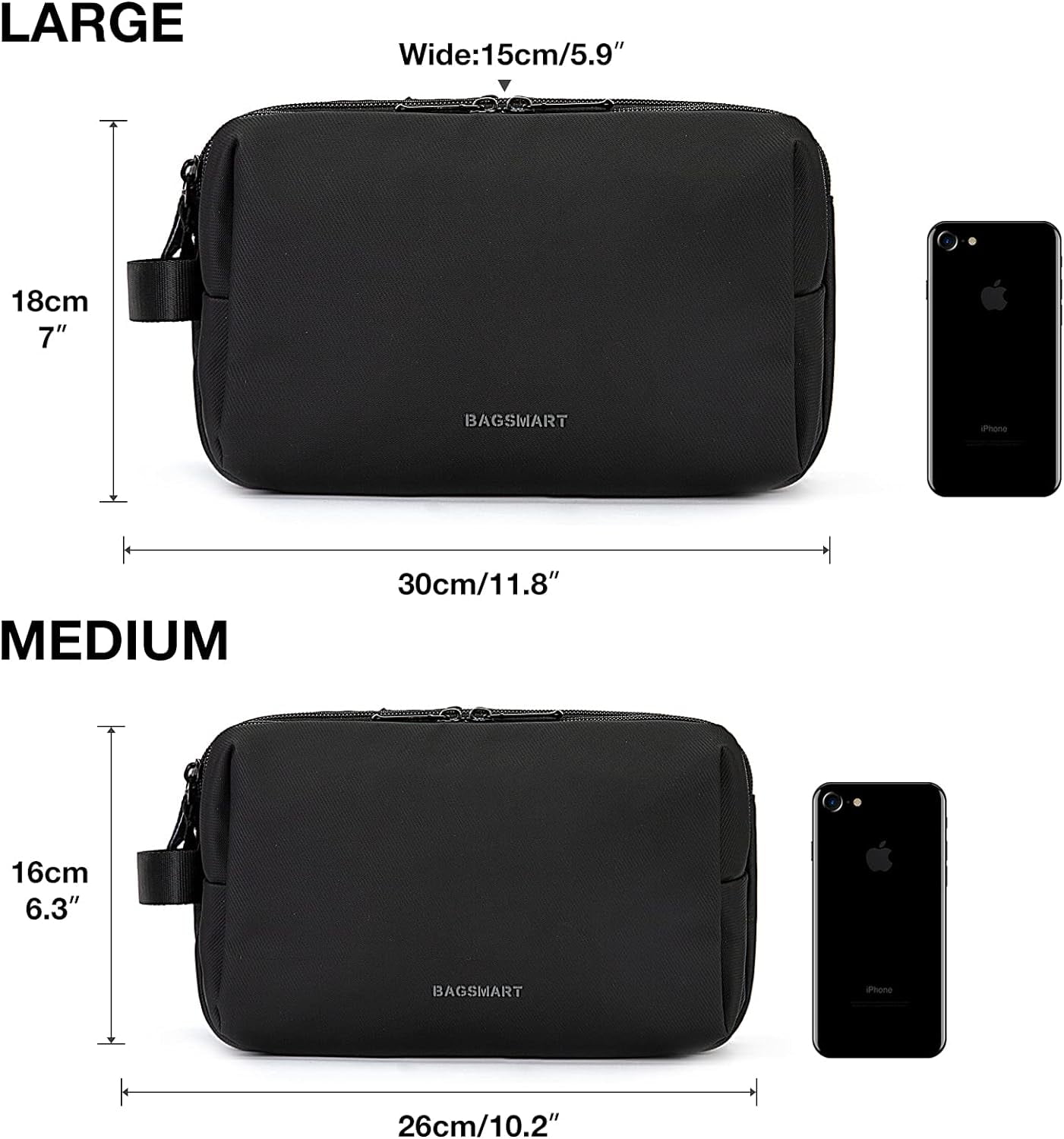 BAGSMART Travel Toiletry Bag for Men, Women Makeup Cosmetic Bag Water-resistant Organizer Shaving Bag for Toiletries Accessories, Large Size, Black