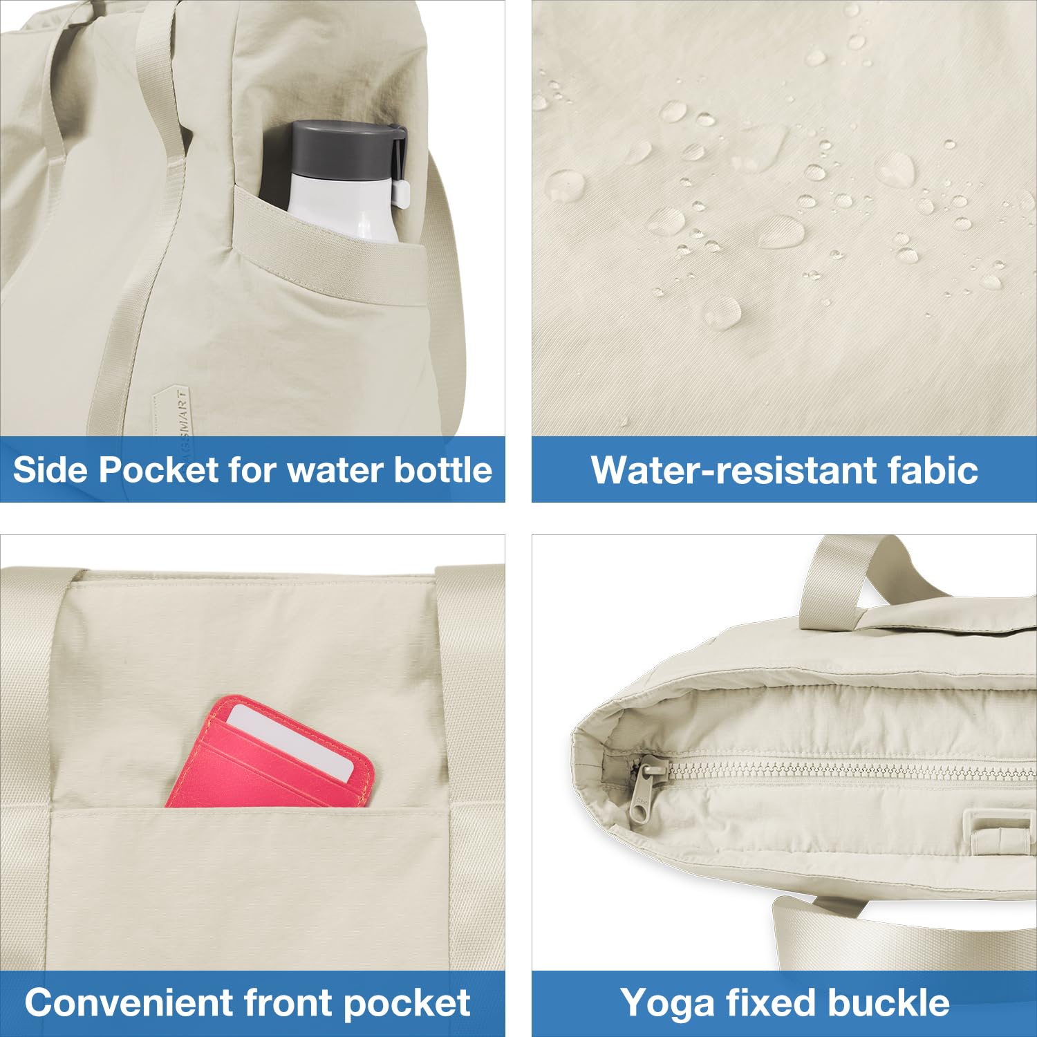 BAGSMART Tote Bag for Women Shoulder Handbags Yoga Mat Bag, Travel Duffel Bag Gym Bag Weekender Overnight Bag for Sports School Work, Multipurpose, Cream Color