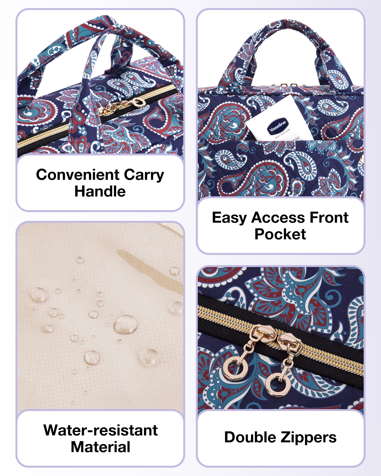 BAGSMART Large Toiletry Bag Travel Bag with Hanging Hook, Makeup Cosmetic Bag Travel Toiletries Organizer for Women Men, Water-resistant Full Sized Container, Red Paisley