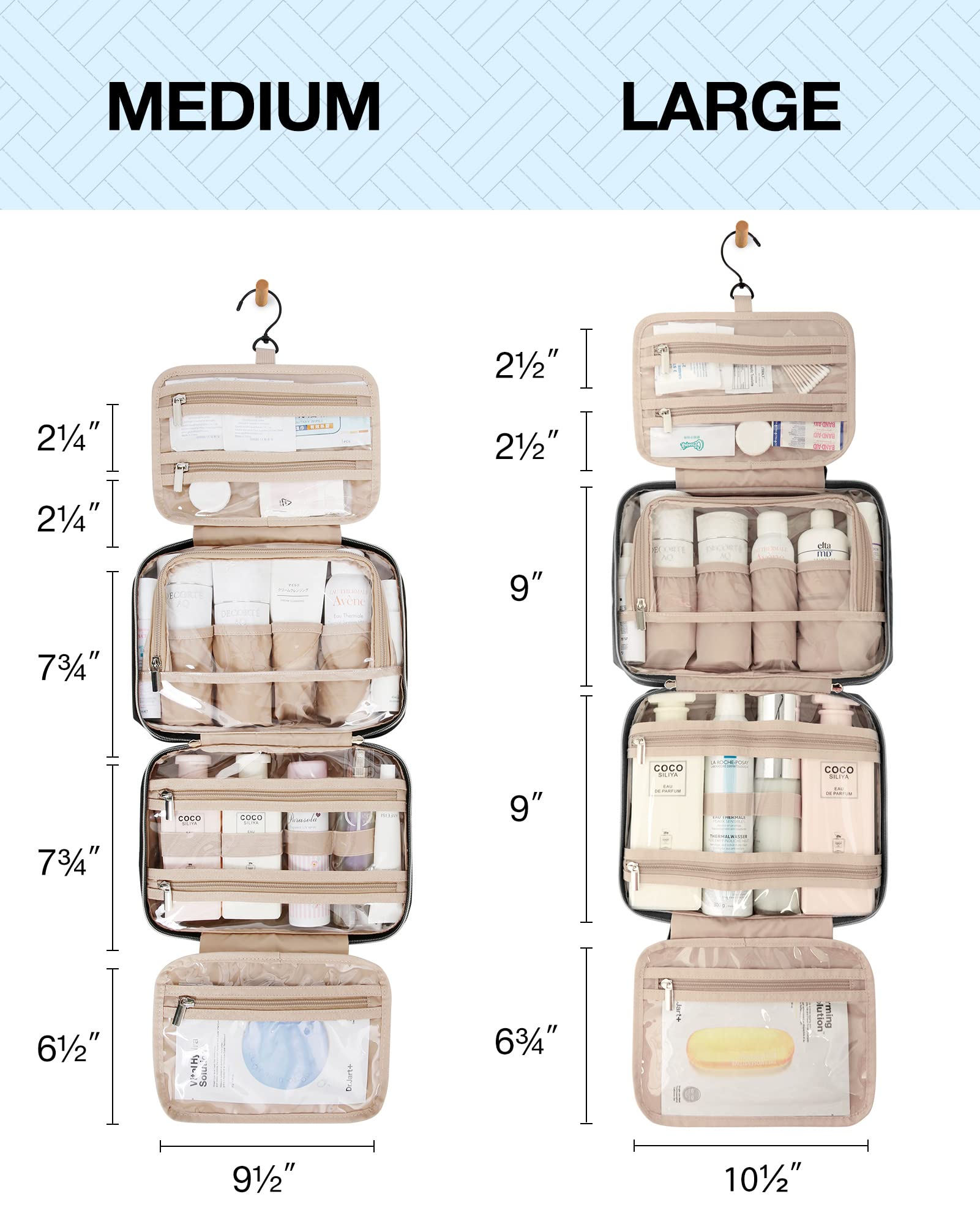 BAGSMART Travel Toiletry Bag Set with TSA Approved Transparent Cosmetic Makeup Bag, Hanging Travel Toiletries Organizer for Full Sized Accessories Essentials, Large Size, Black