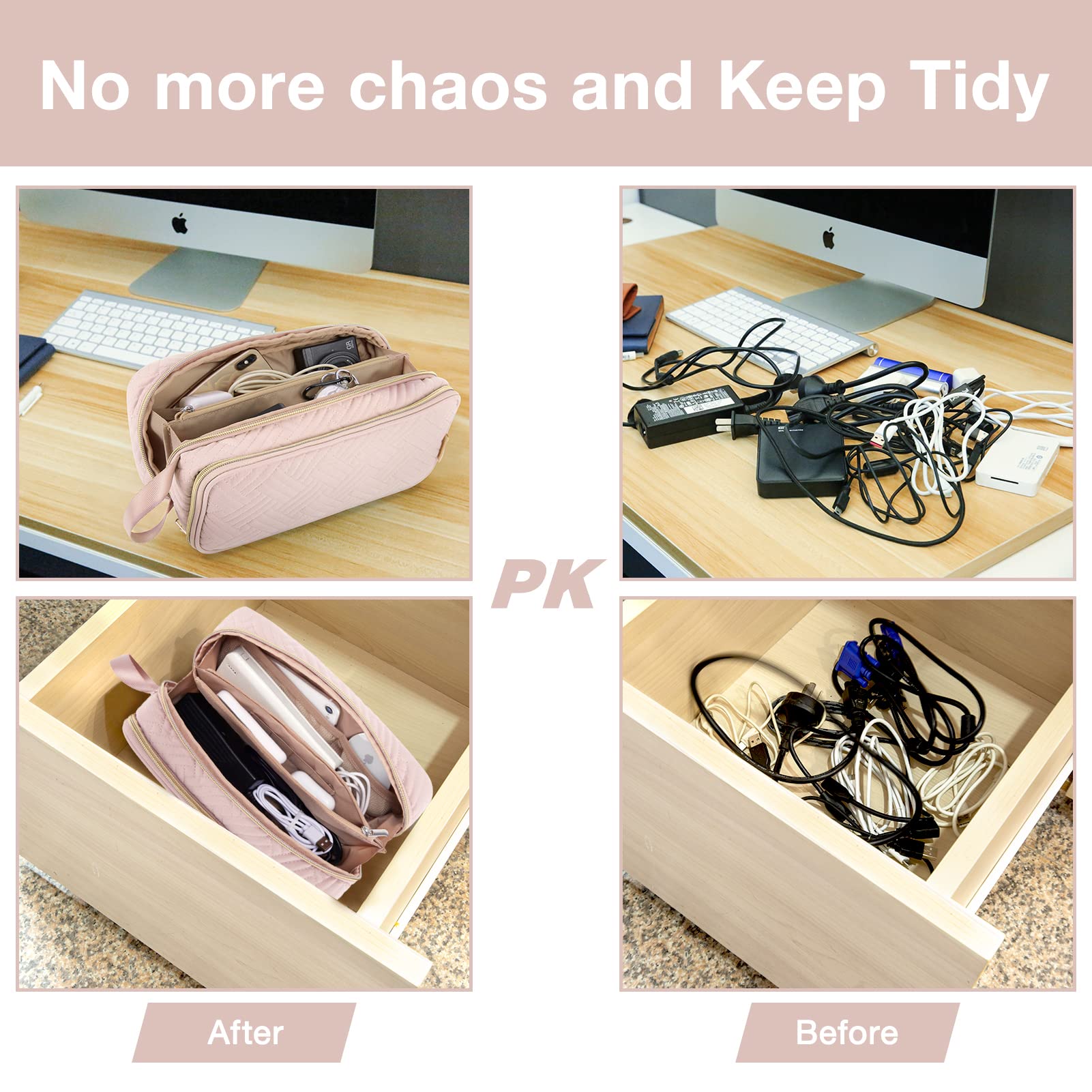 BAGSMART Large Electronics Organizer for Women, Travel Cable Organizer Bag for Electronic Accessories Case, Waterproof Portable Charger Tech Organizer Pouch for Phone, Earphone, Cord, Power Bank, Pink