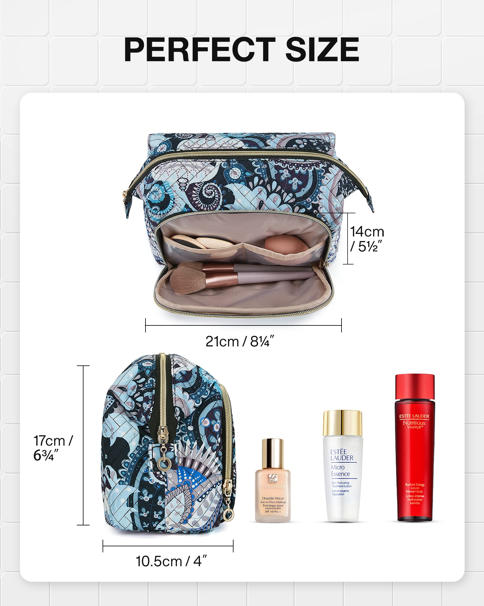 BAGSMART Large Size Makeup Bag Cosmetic Pouch, Travel Toiletry Bag Organizer Case for Lipsticks Electonic Accessories, Waterproof, Portable, Multifunction, Women and Girls, Paisley Black