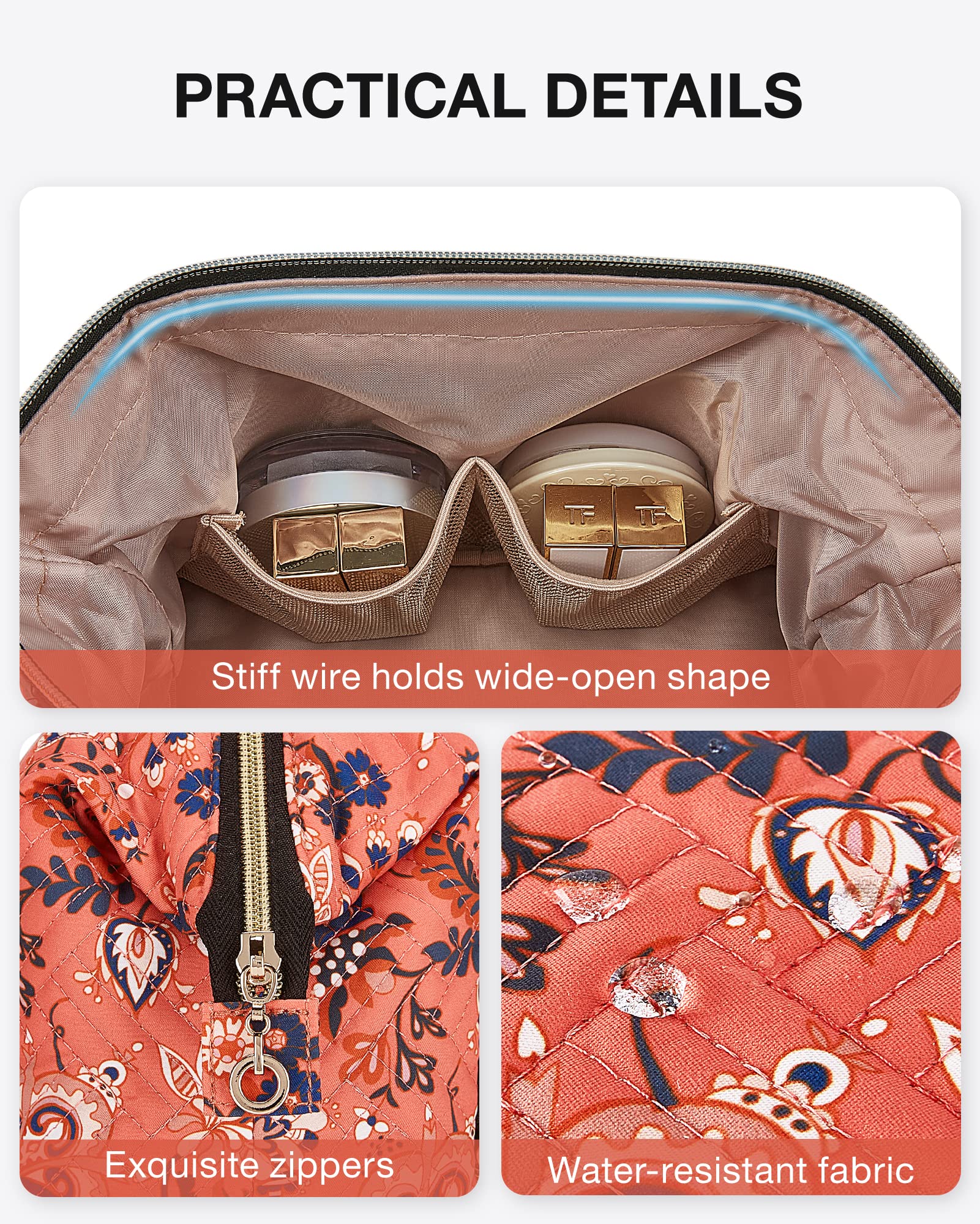 BAGSMART Large Size Makeup Bag Cosmetic Pouch, Travel Toiletry Bag Organizer Case for Lipsticks Electonic Accessories, Waterproof, Portable, Multifunction, Women and Girls, Paisley Red