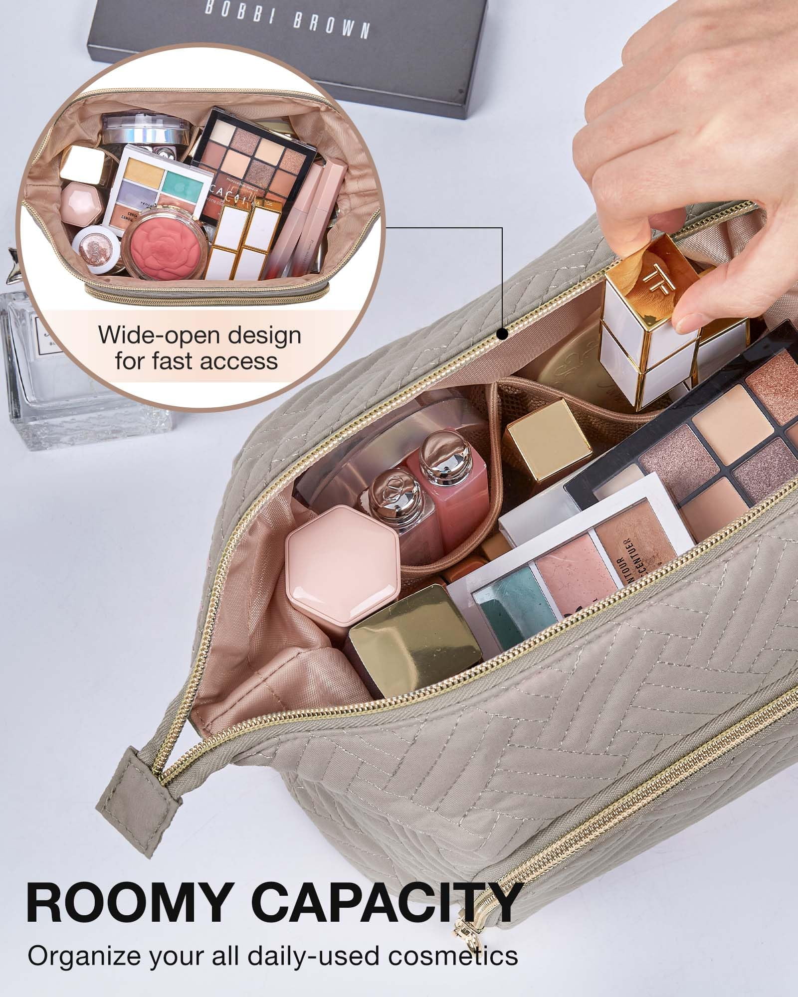 BAGSMART Makeup Bag Cosmetic Pouch, Large Capacity Travel Toiletry Bag Organizer Case for Lipsticks Electonic Accessories, Waterproof, Portable, Multifunction, Women and Girls, Basic-Tranquil Gray