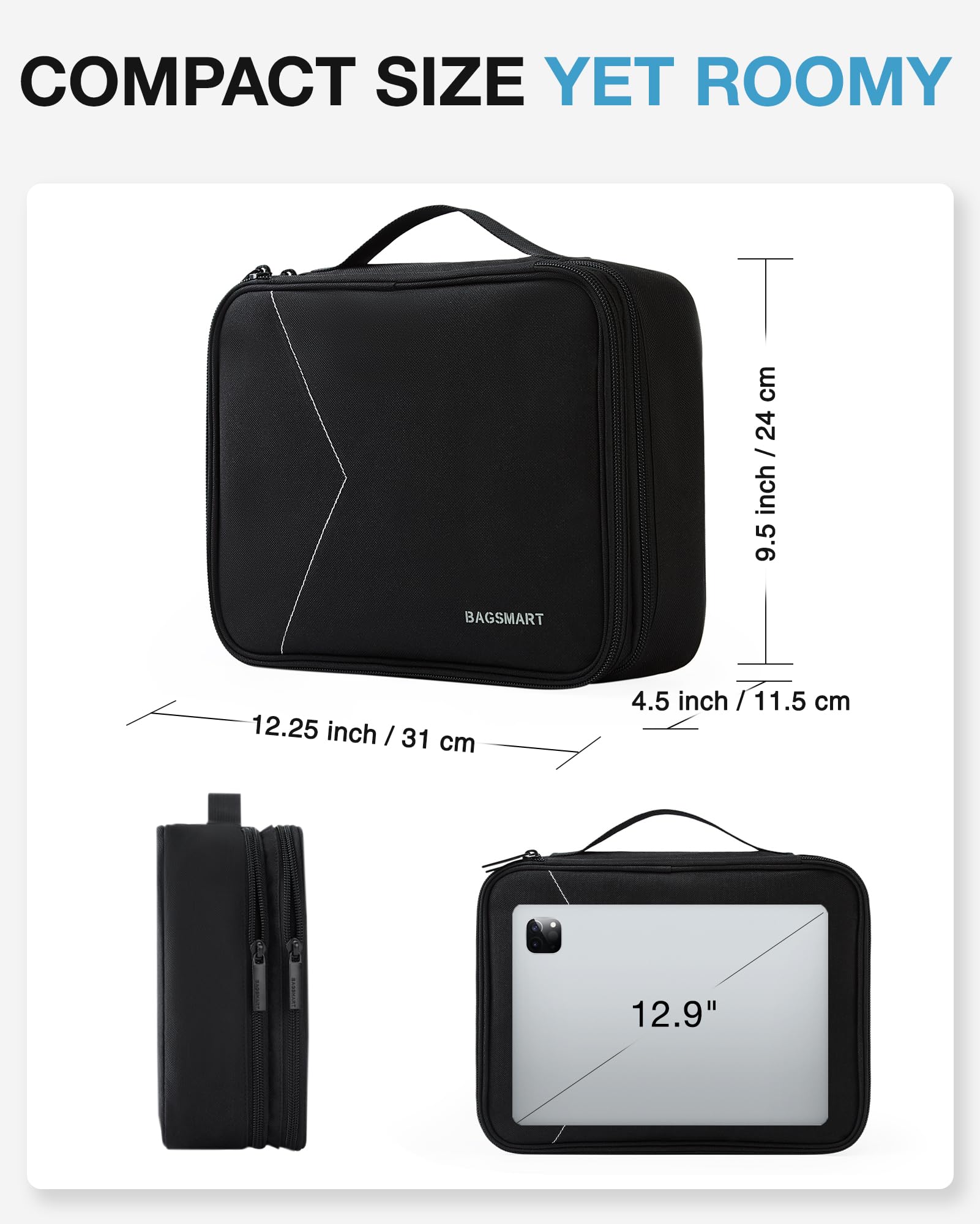 BAGSMART Large Travel Electronics Organizer, Double Layer Cable Organizer Bag for Electronic Accessories Case, Waterproof Portable Charger Tech Organizer Pouch for Tablet, Earphone, Cord, Power Bank