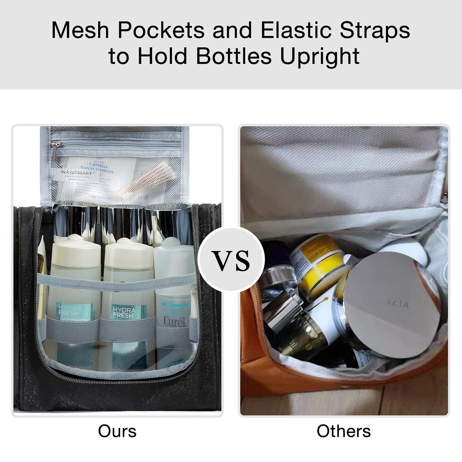 BAGSMART Extra Large Toiletry Bag Hanging Travel Makeup Cosmetic Bag, Water-resistant Large Capacity Travel Toiletries Organizer for Essentials, Women & Men, Medium Size-Black